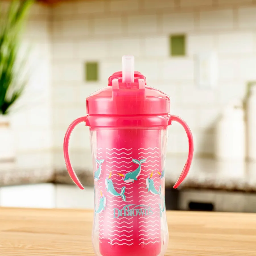 [ 2 Pack ] Dr Brown's 10oz/300Ml Insulated  Straw Cup, 12M  (Pink Deco)