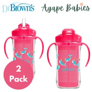 [ 2 Pack ] Dr Brown's 10oz/300Ml Insulated  Straw Cup, 12M  (Pink Deco)