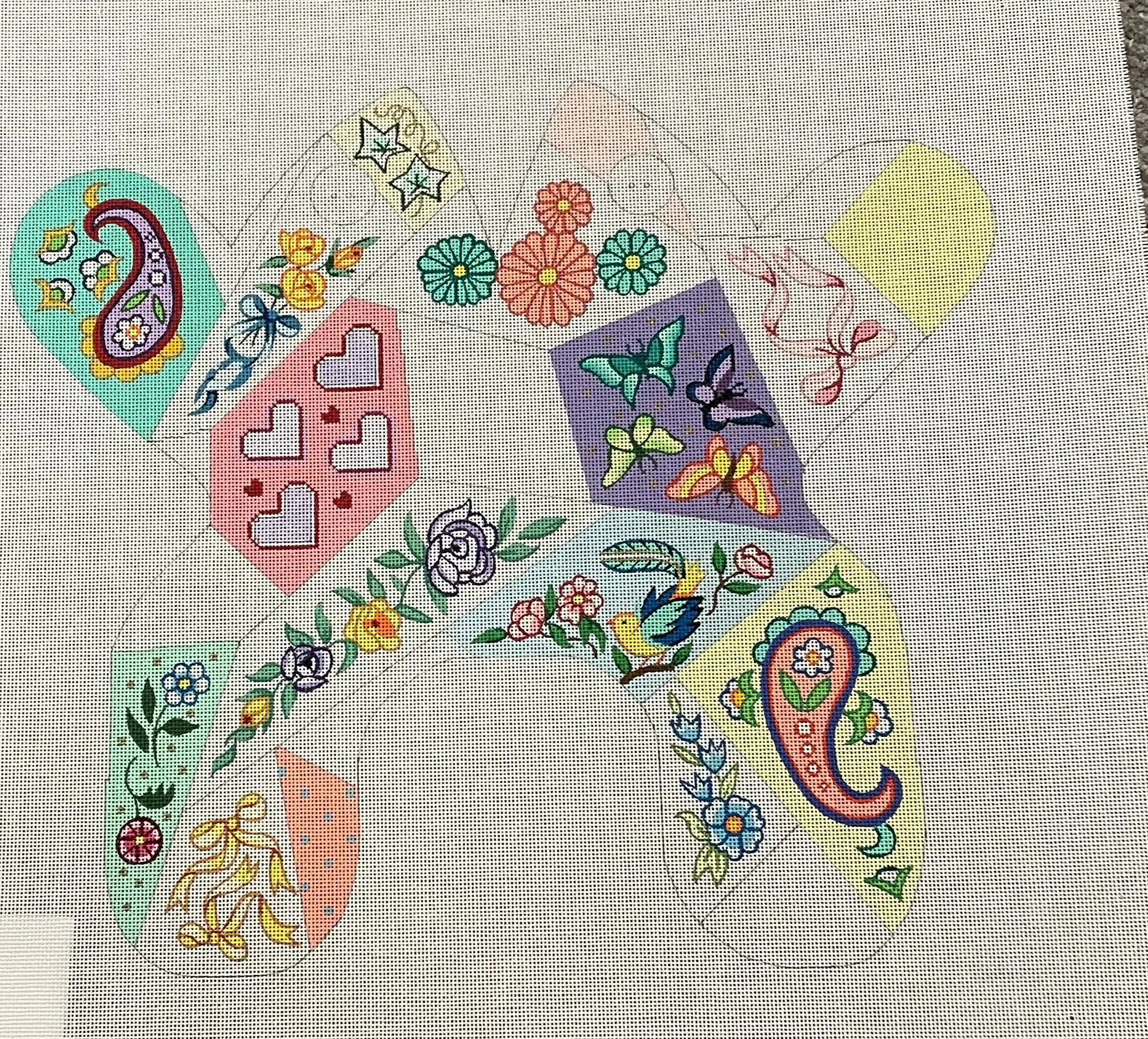 * SALE / CBK Needlepoint M136 Pastel Crazy Patch Frog