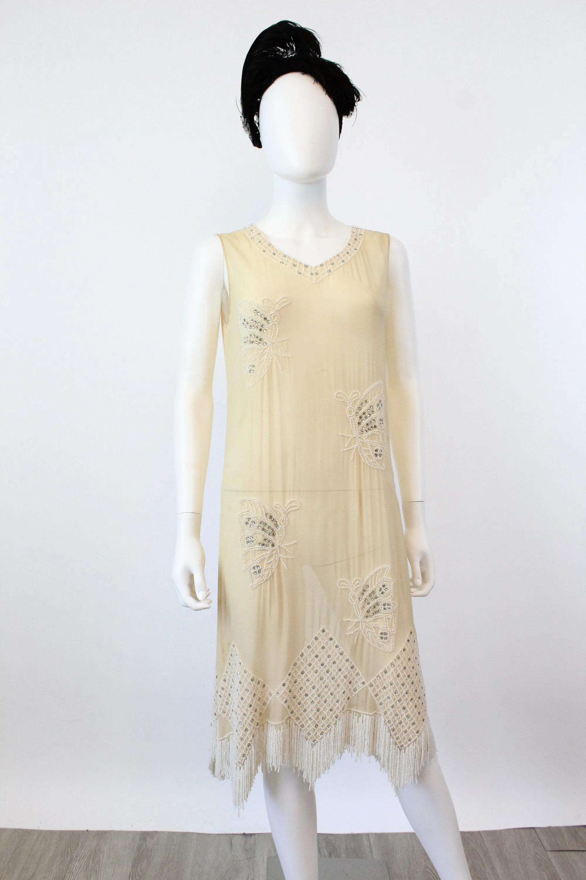 1920s rare BUTTERFLY beaded RHINESTONE dress small | new fall