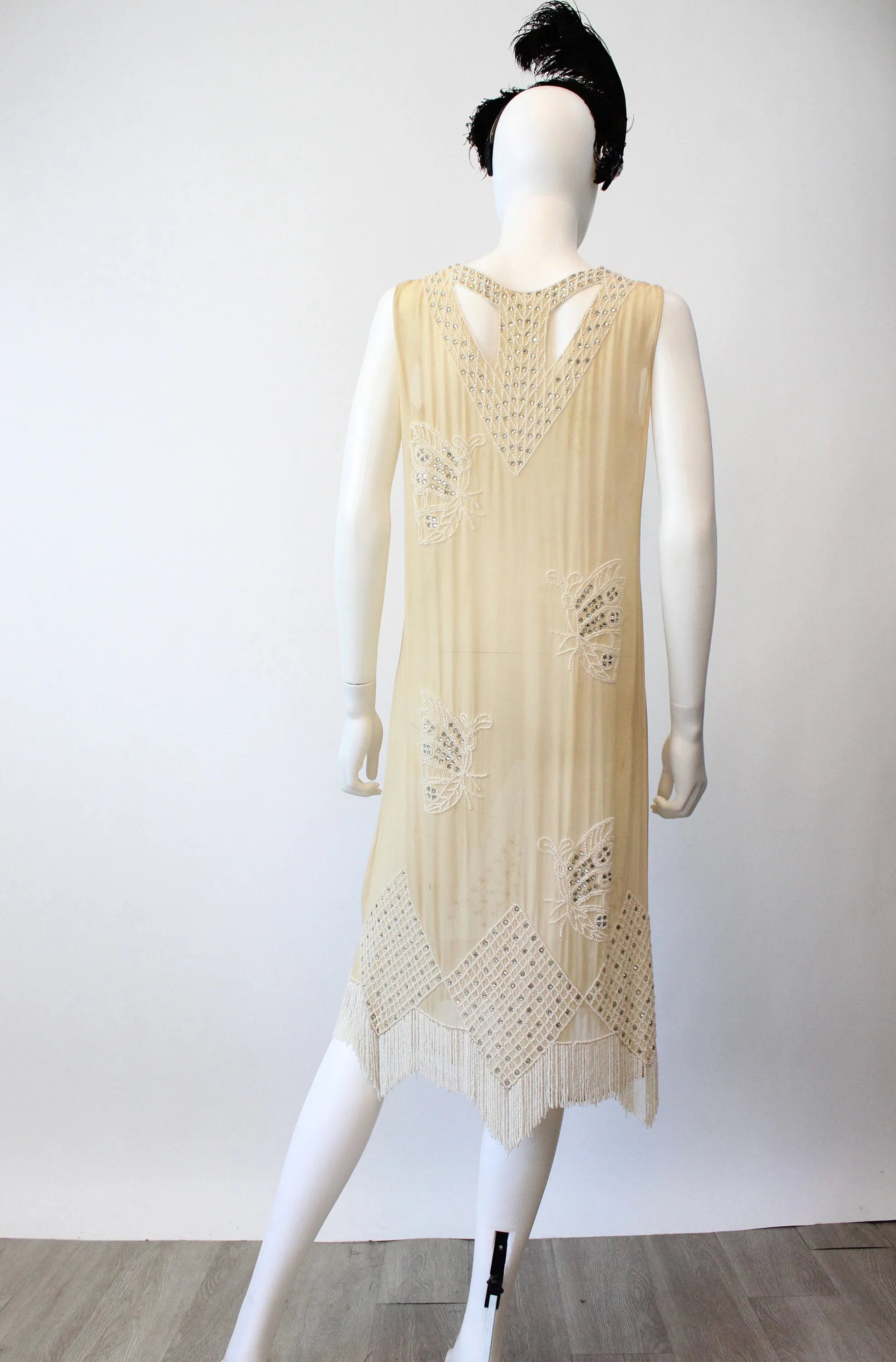 1920s rare BUTTERFLY beaded RHINESTONE dress small | new fall