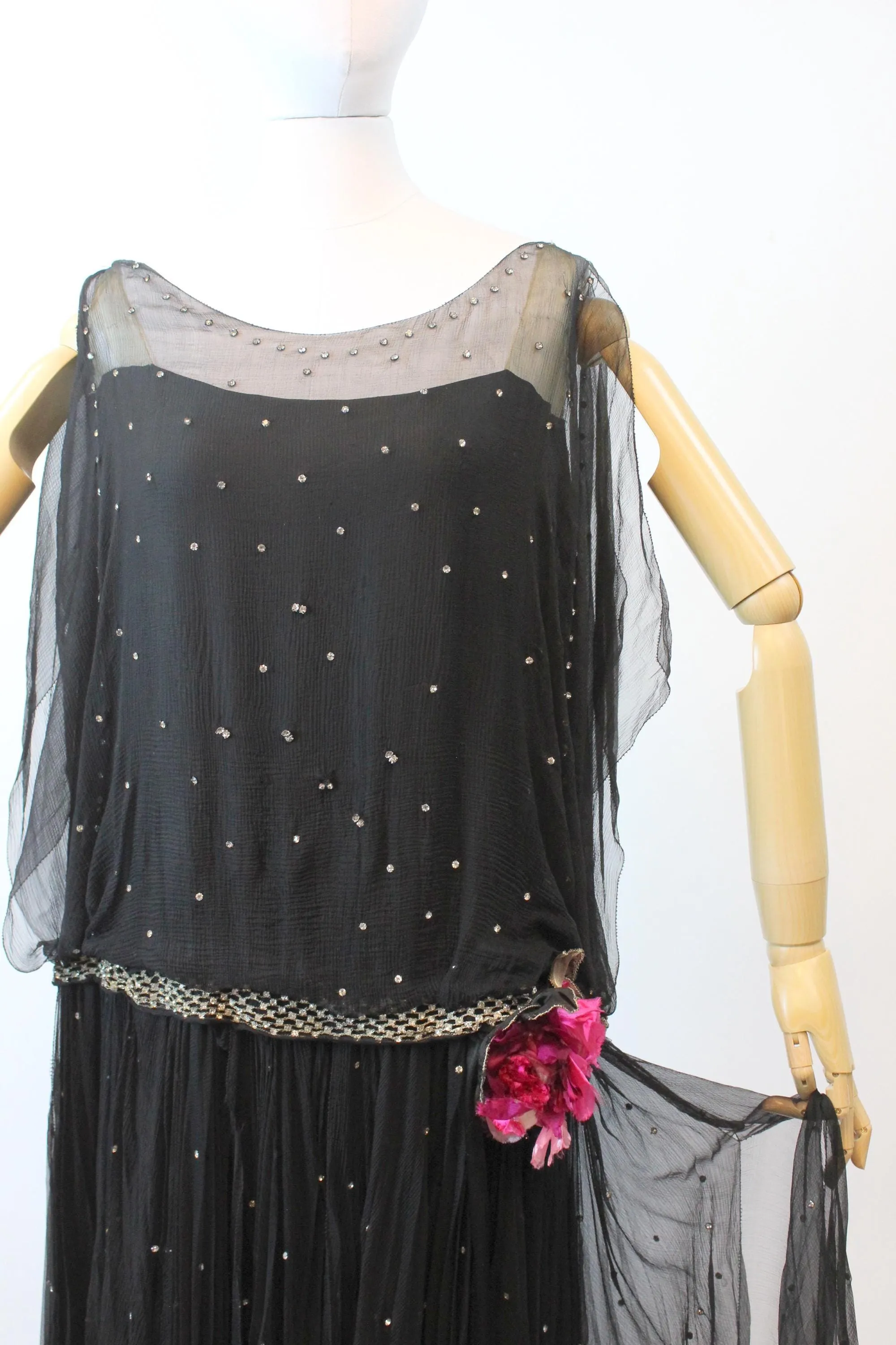1920s THERESE FRENCH shop rhinestone silk dress large | new fall winter