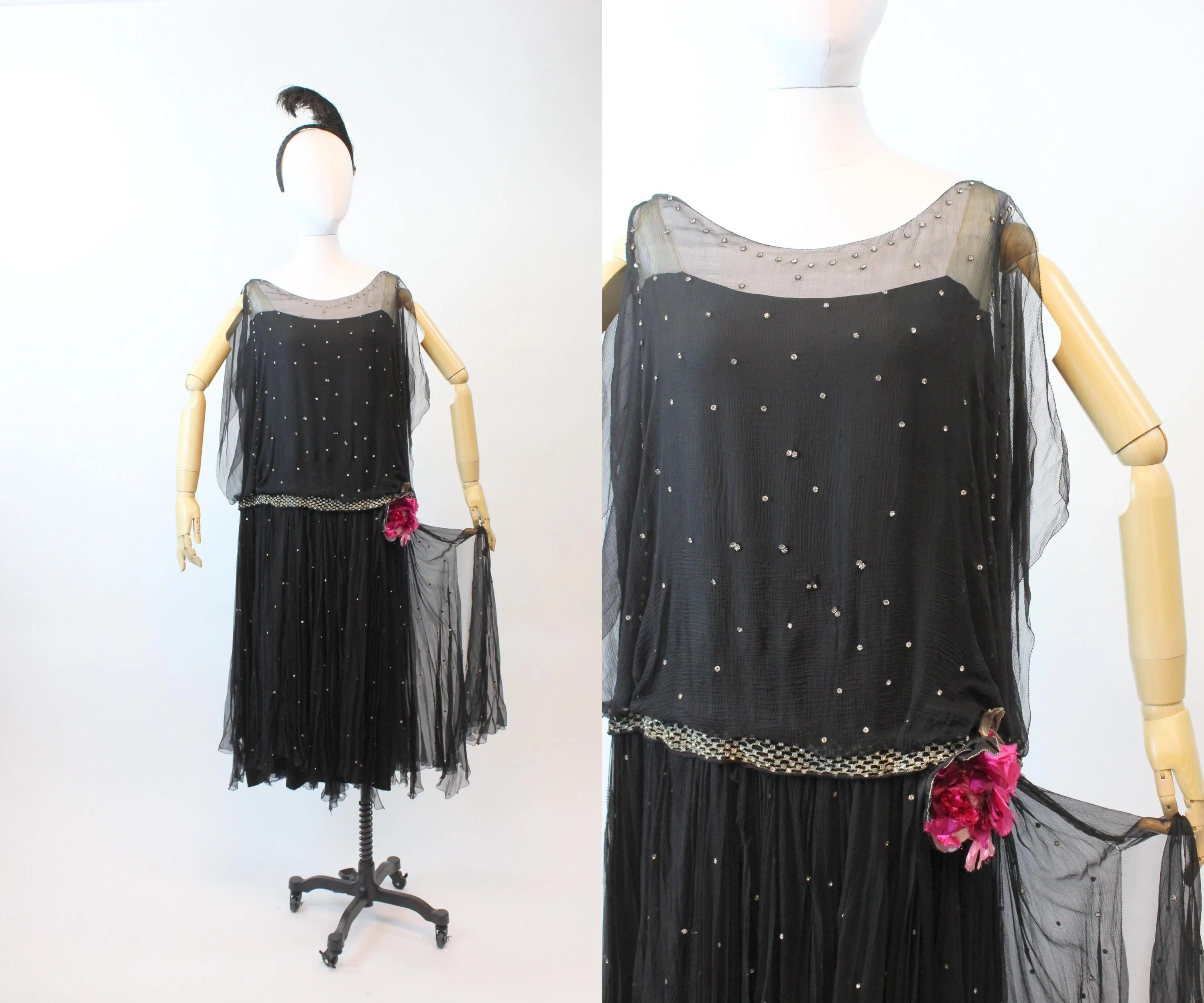 1920s THERESE FRENCH shop rhinestone silk dress large | new fall winter