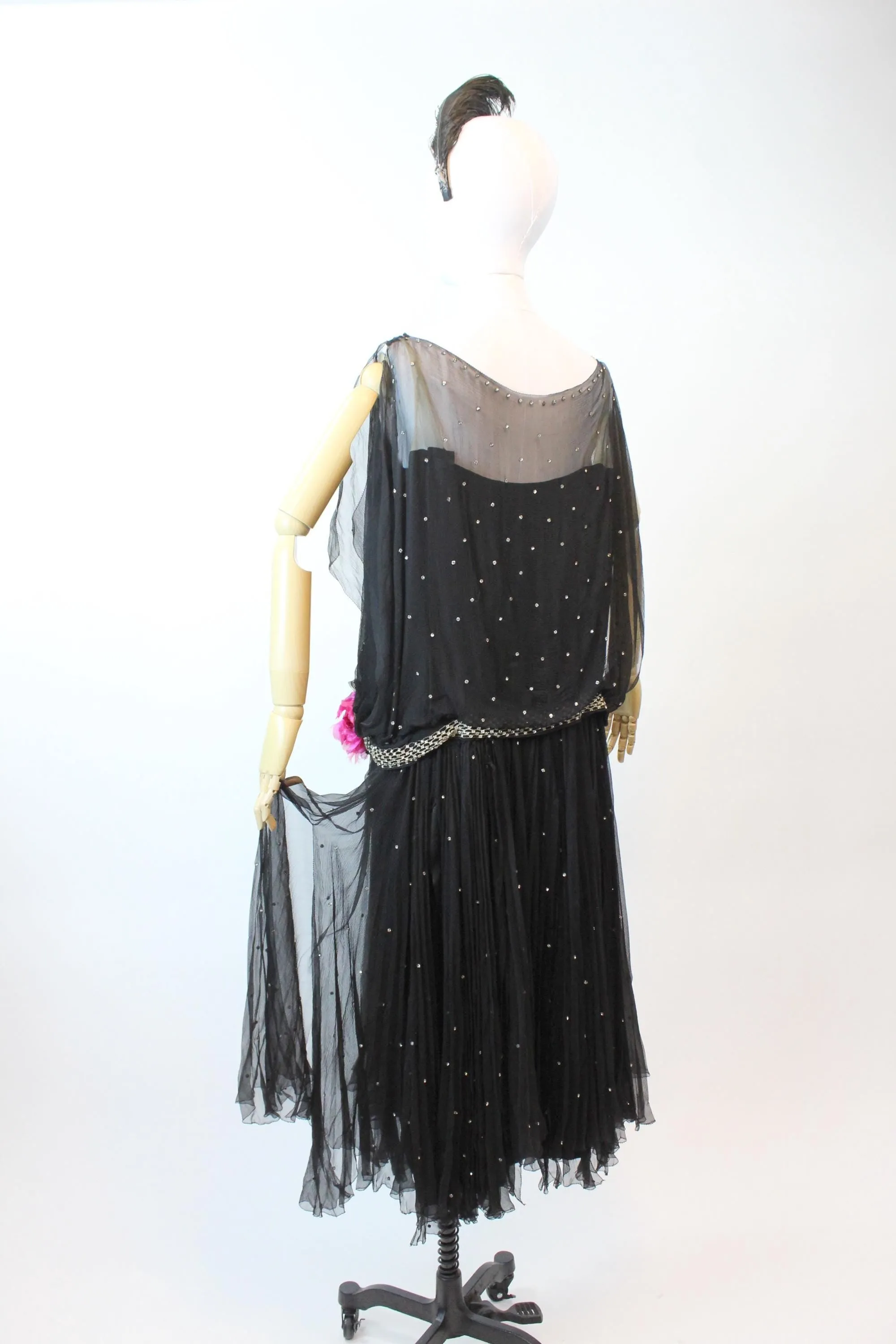 1920s THERESE FRENCH shop rhinestone silk dress large | new fall winter