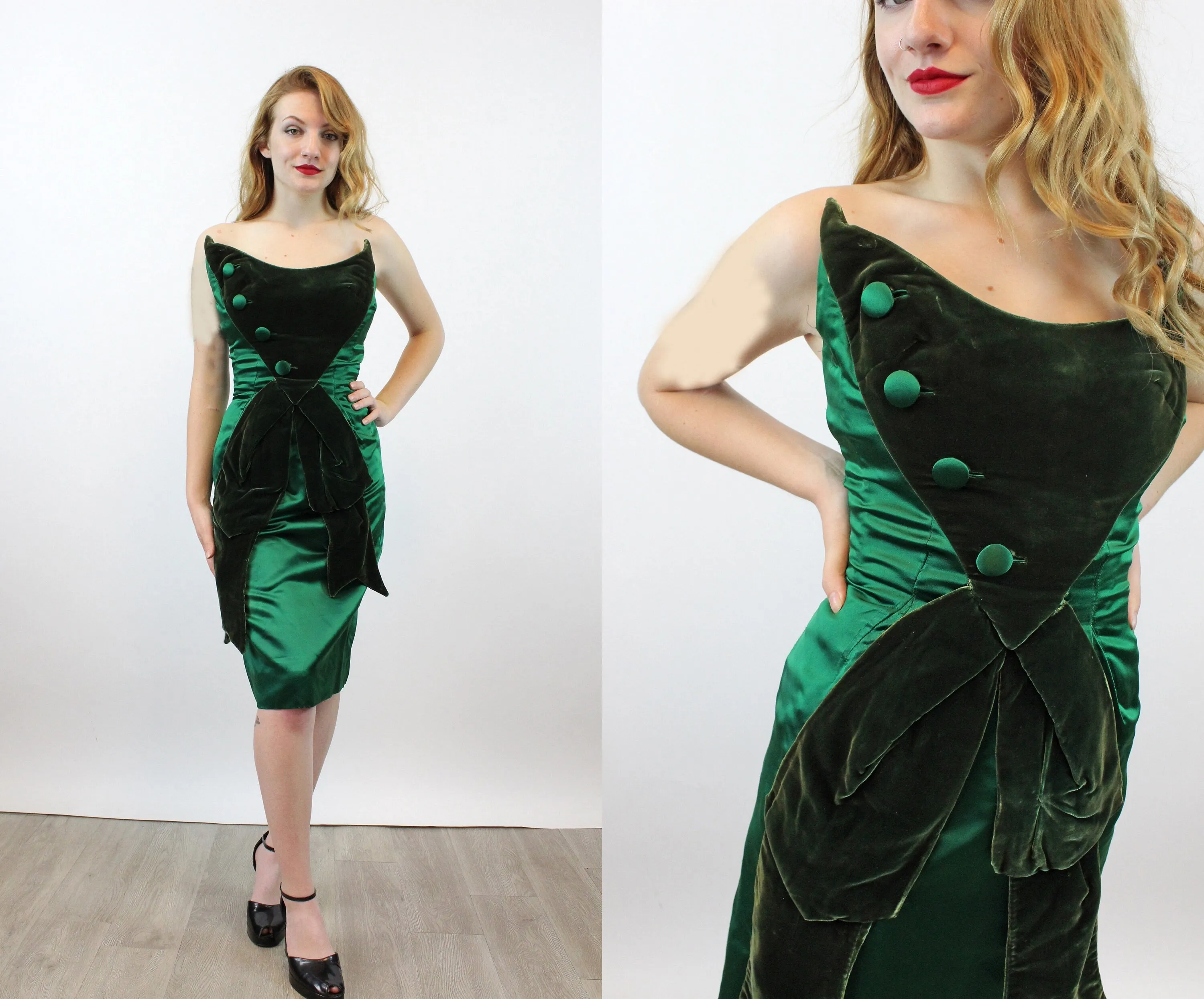 1960s OLEG CASSINI demi couture satin velvet dress xs | new winter