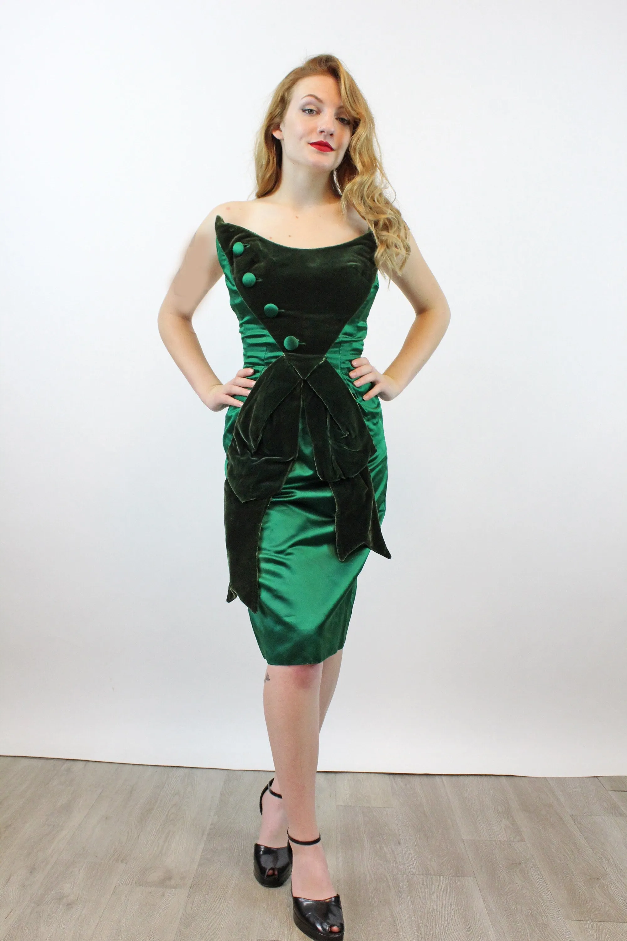 1960s OLEG CASSINI demi couture satin velvet dress xs | new winter