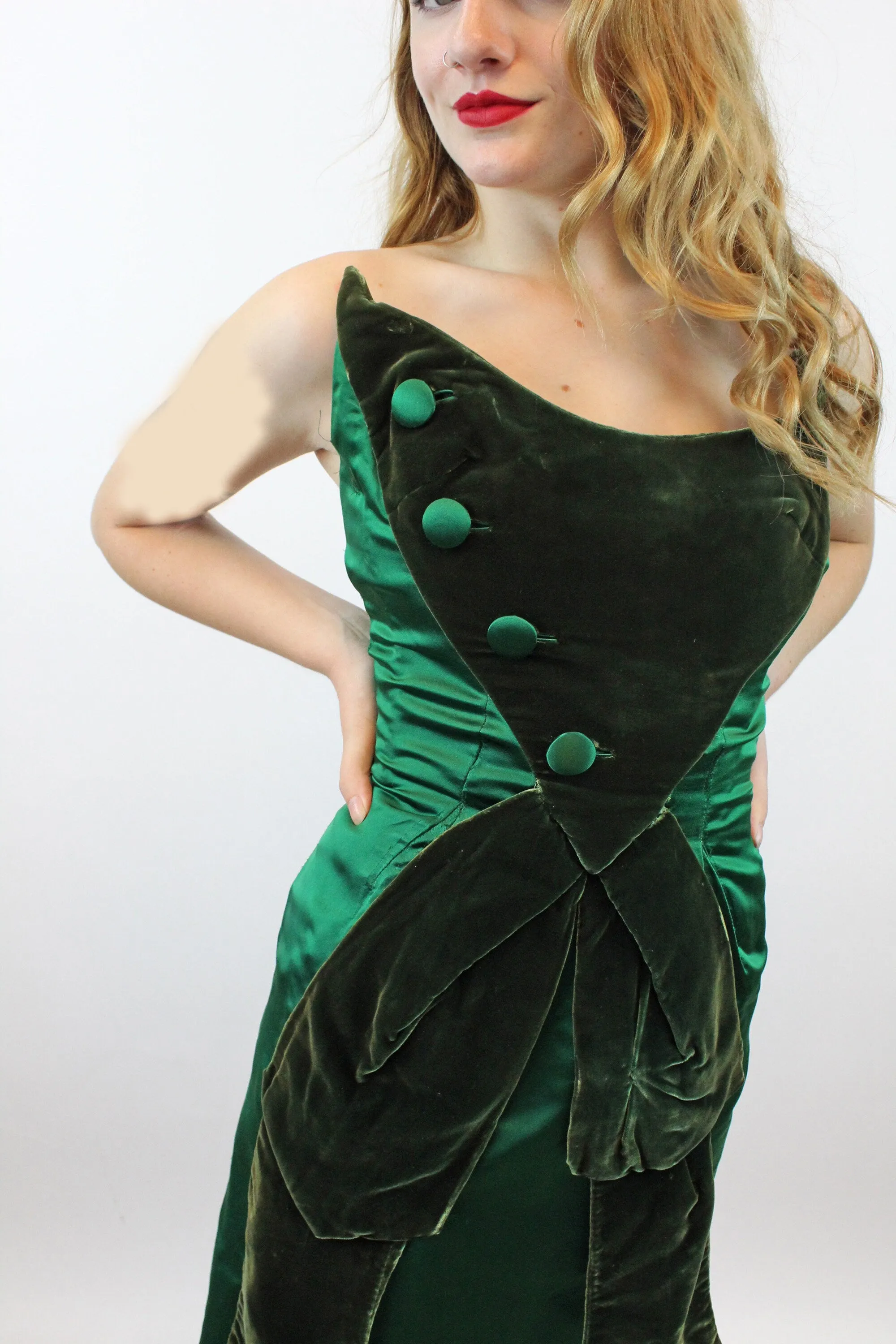 1960s OLEG CASSINI demi couture satin velvet dress xs | new winter