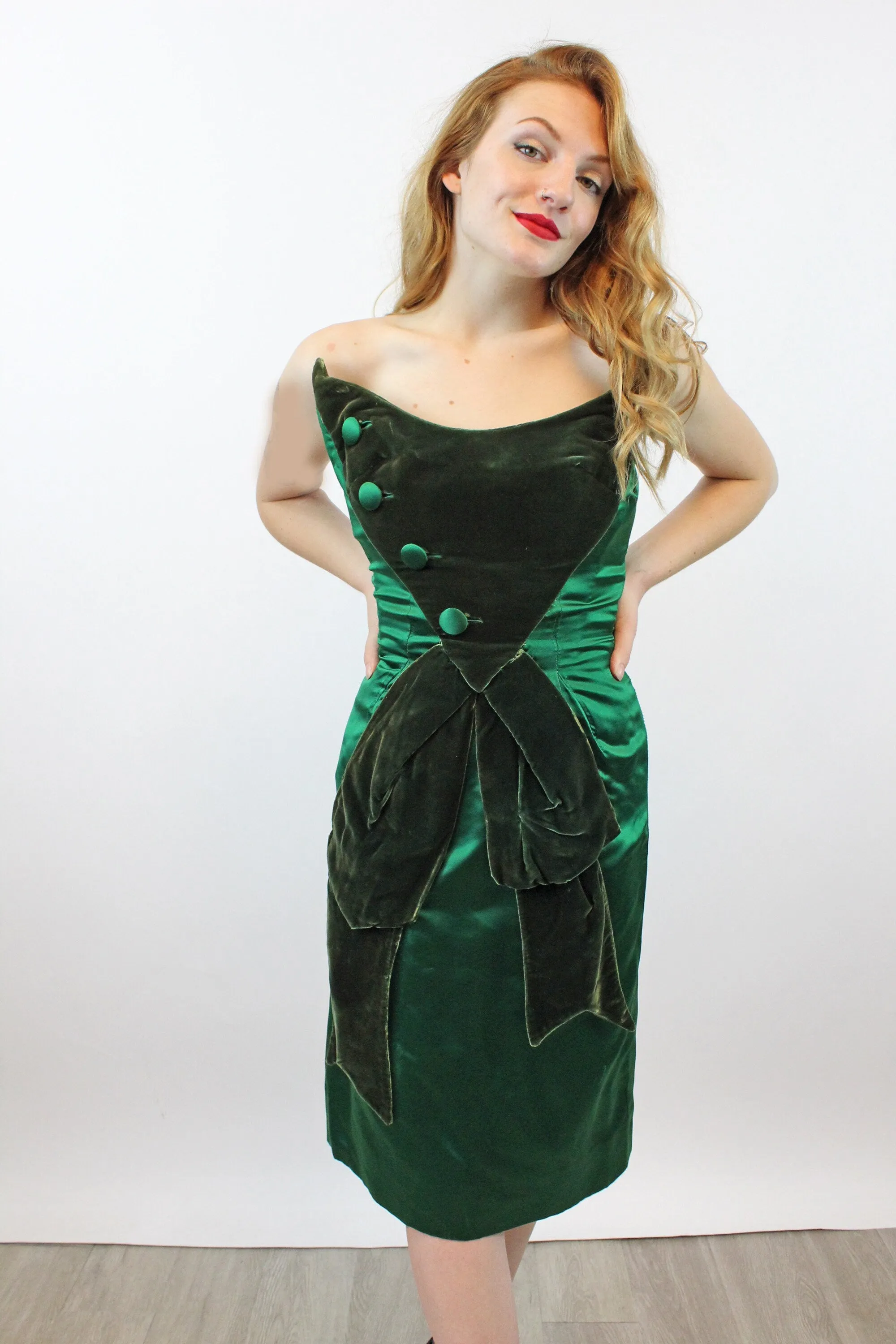 1960s OLEG CASSINI demi couture satin velvet dress xs | new winter
