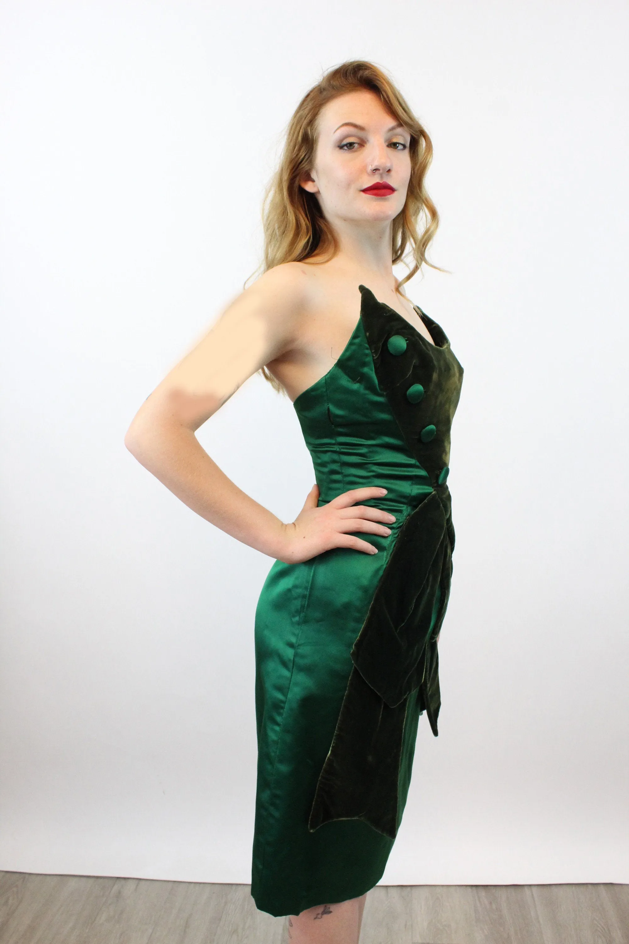 1960s OLEG CASSINI demi couture satin velvet dress xs | new winter
