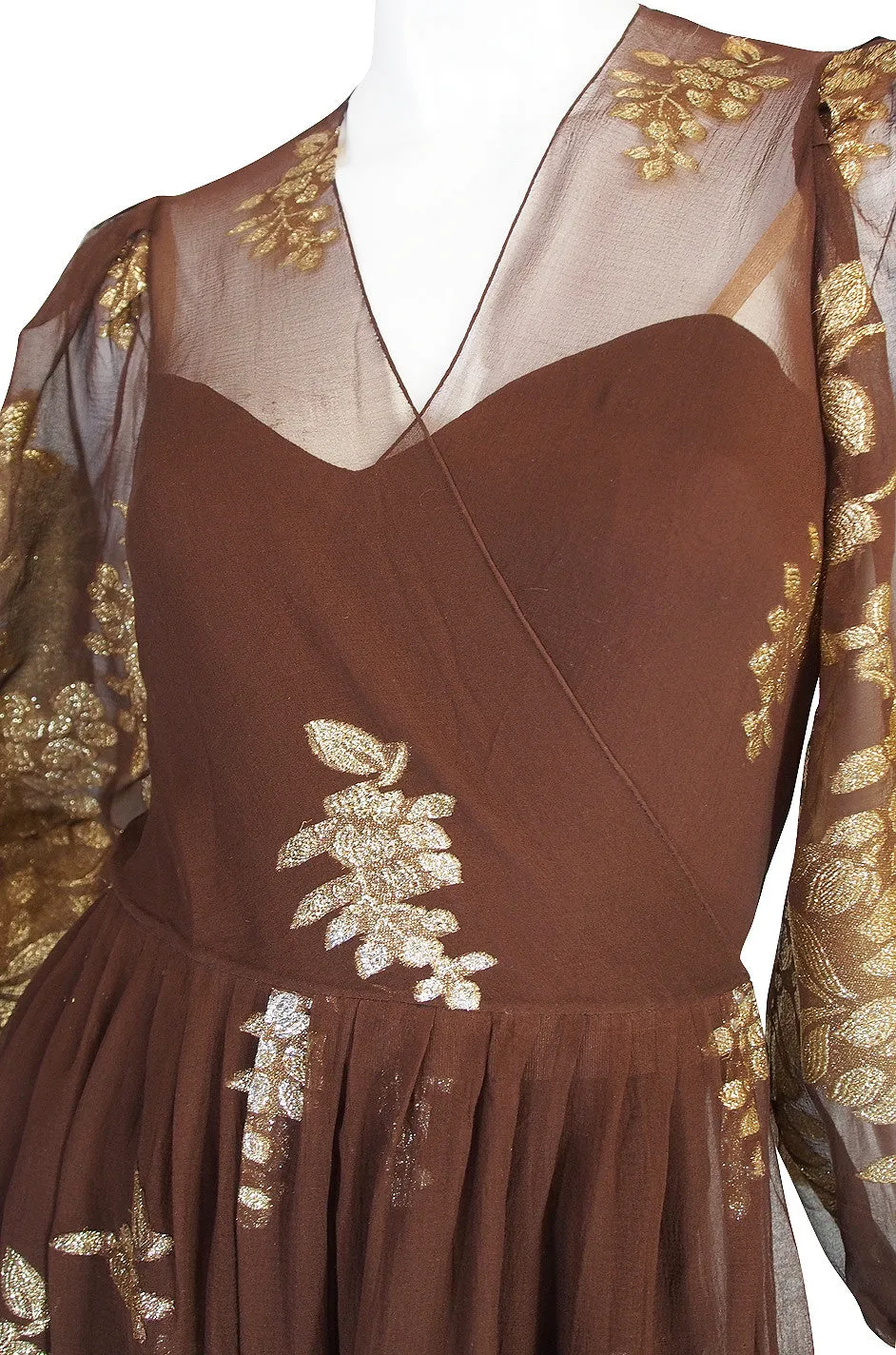 1970s Haute Couture Yves Saint Laurent Metallic Dress