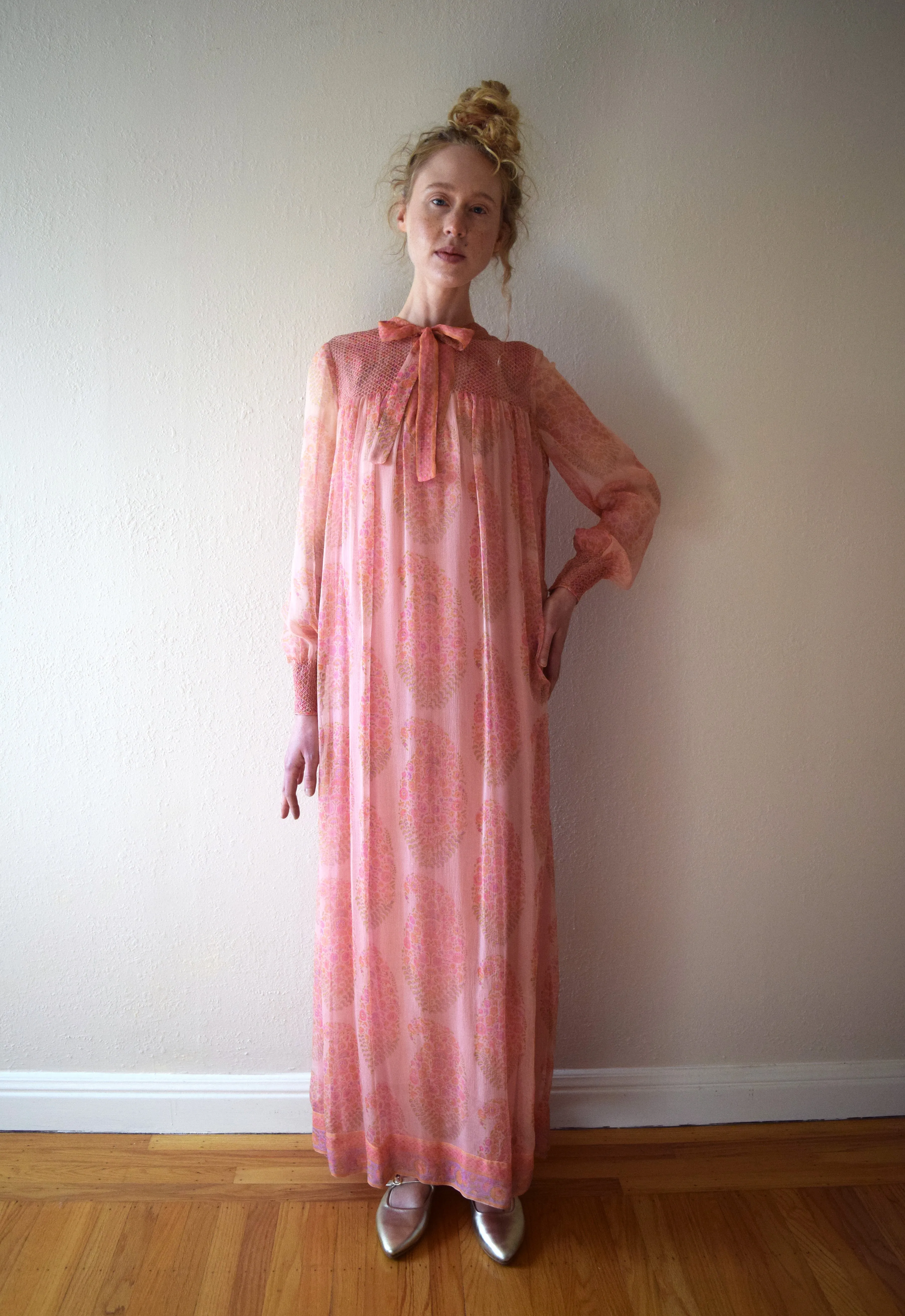 1970s Treacy Lowe dress . vintage silk chiffon gown . size xs to small