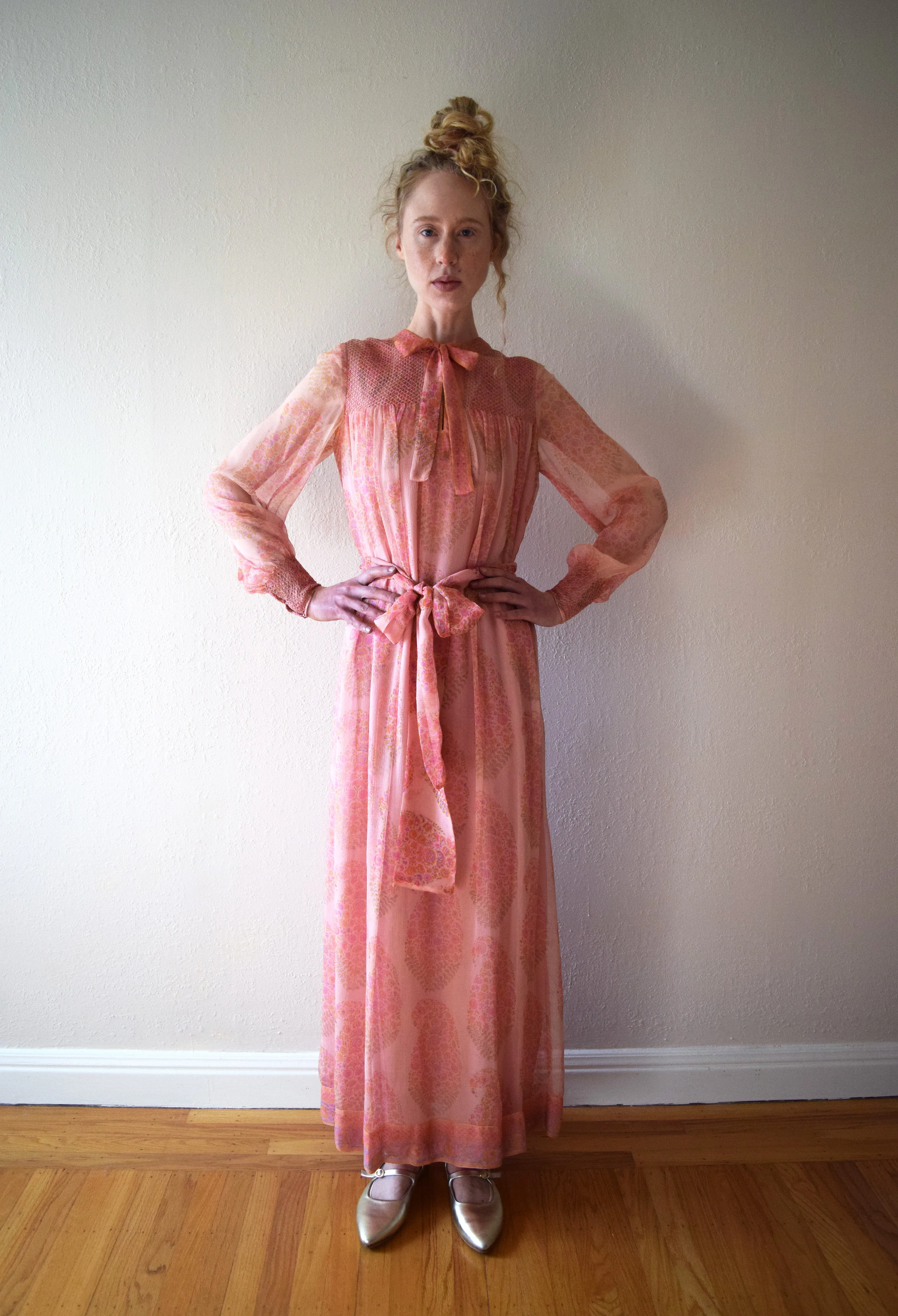 1970s Treacy Lowe dress . vintage silk chiffon gown . size xs to small