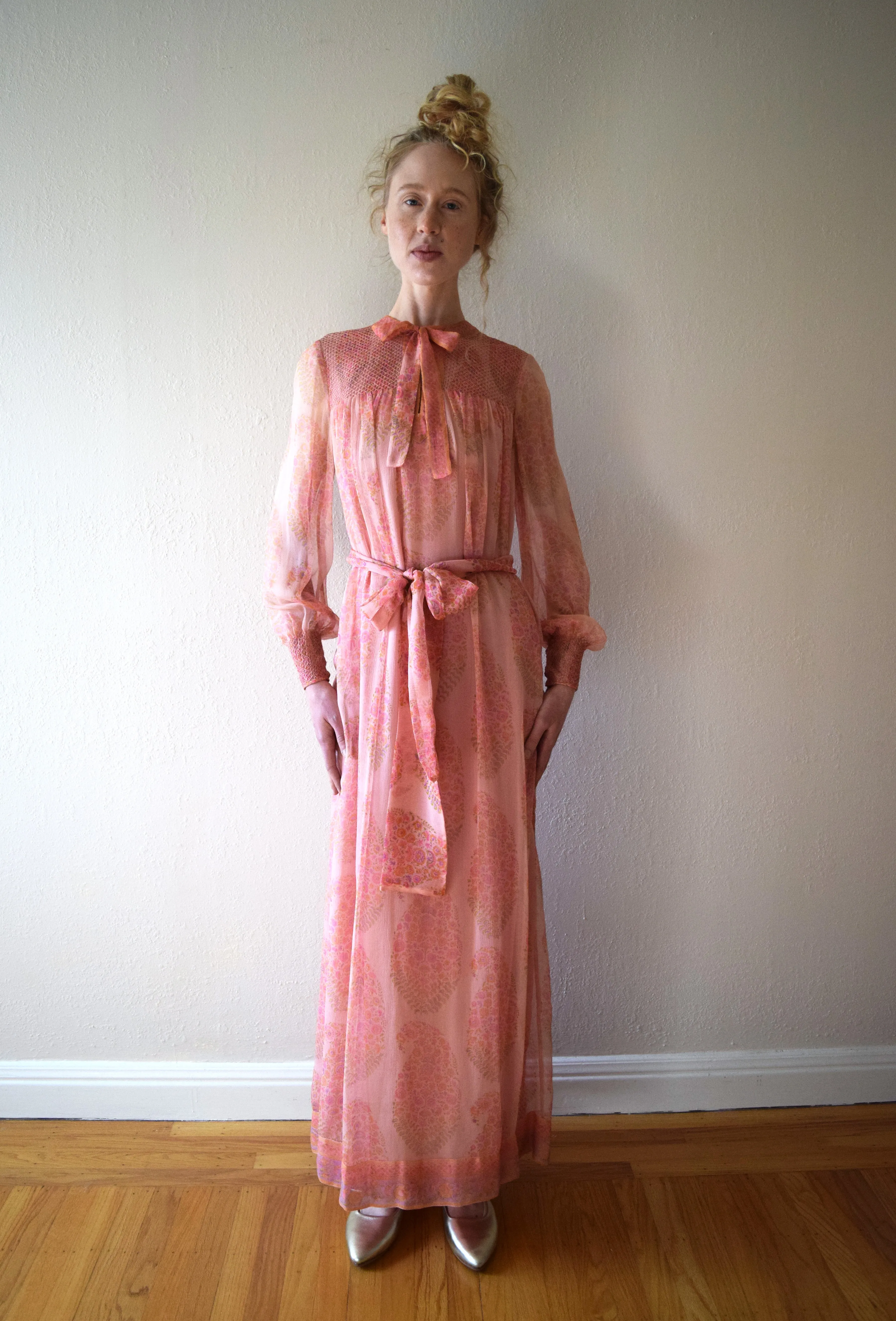 1970s Treacy Lowe dress . vintage silk chiffon gown . size xs to small