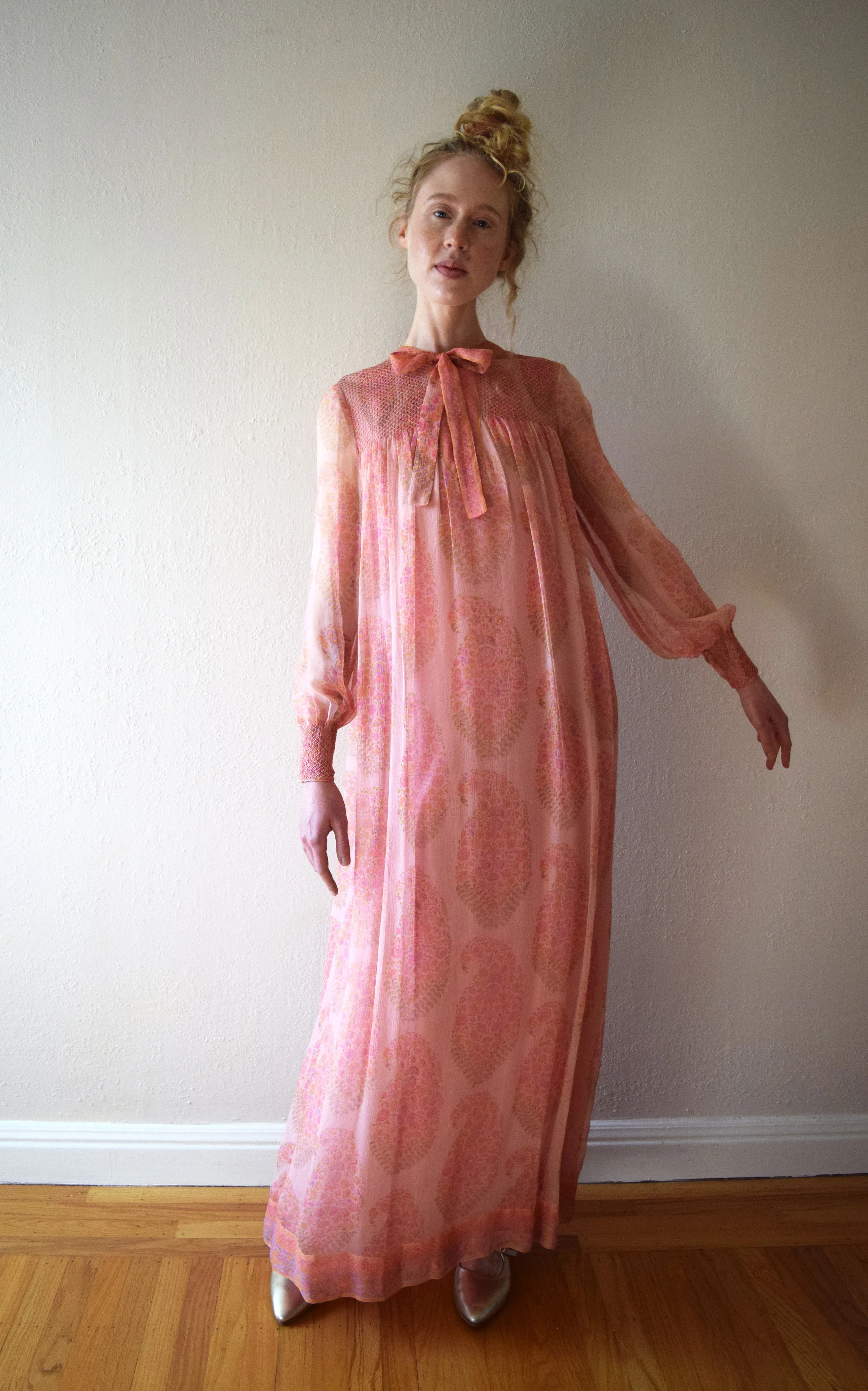 1970s Treacy Lowe dress . vintage silk chiffon gown . size xs to small