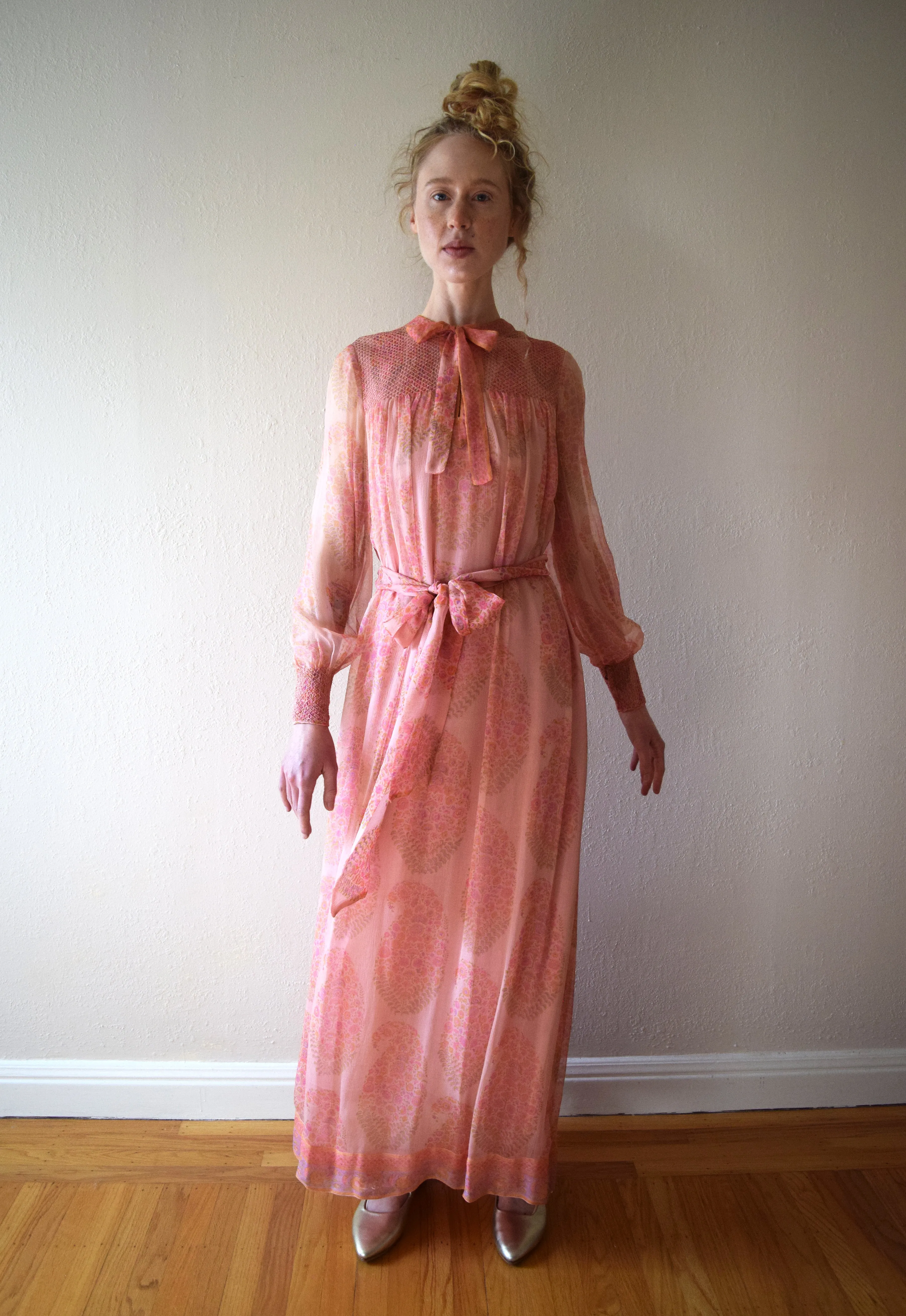 1970s Treacy Lowe dress . vintage silk chiffon gown . size xs to small