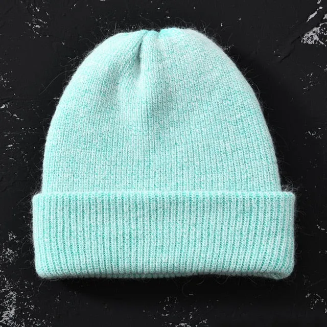 2017 New Winter Hat for Women Rabbit Cashmere Knitted Beanies Thick Warm Vogue Ladies Wool Angora Hat Female Beanie Hats
