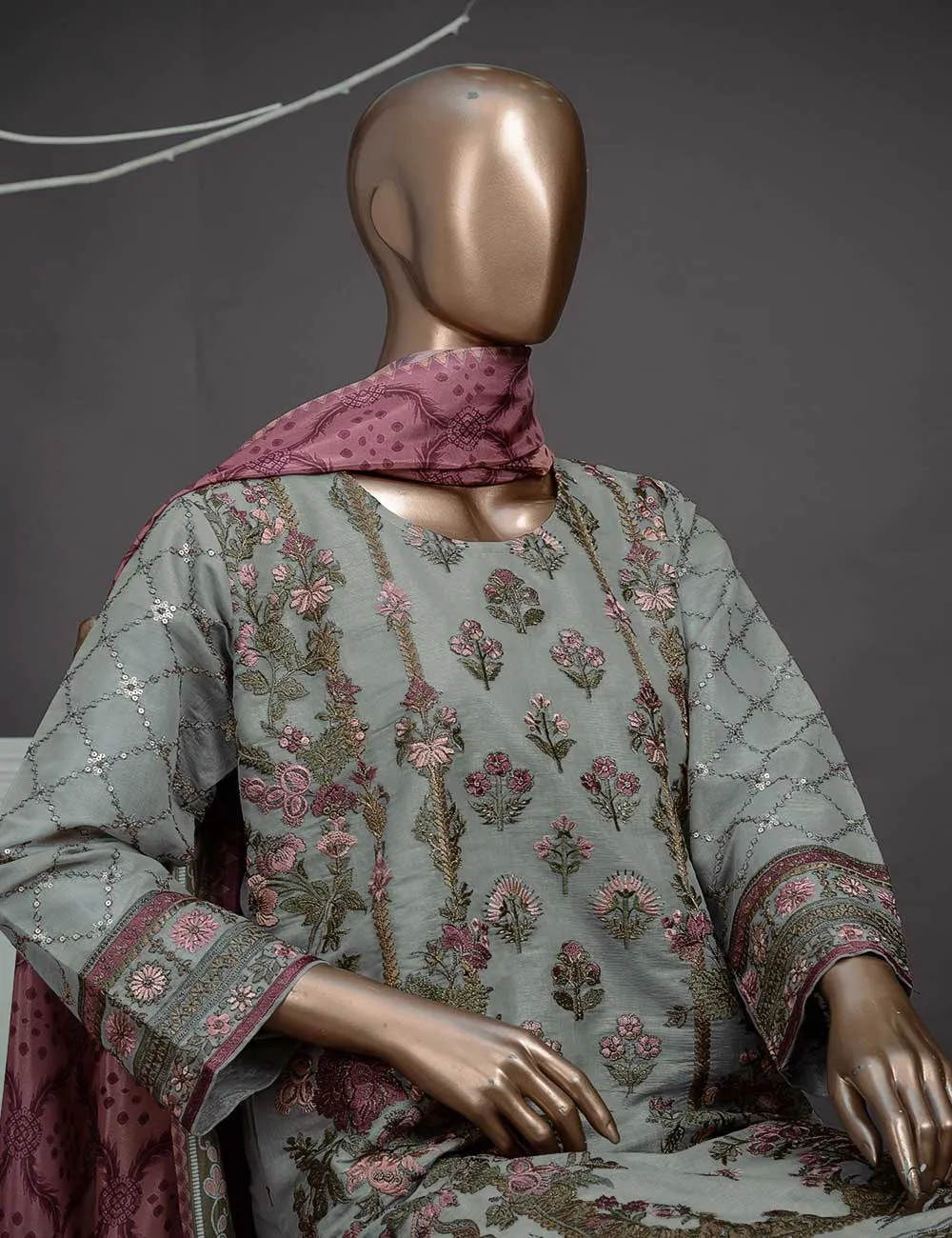 3 Pc Khaddi Lawn Unstitched Embroidered Dress (TP-07)