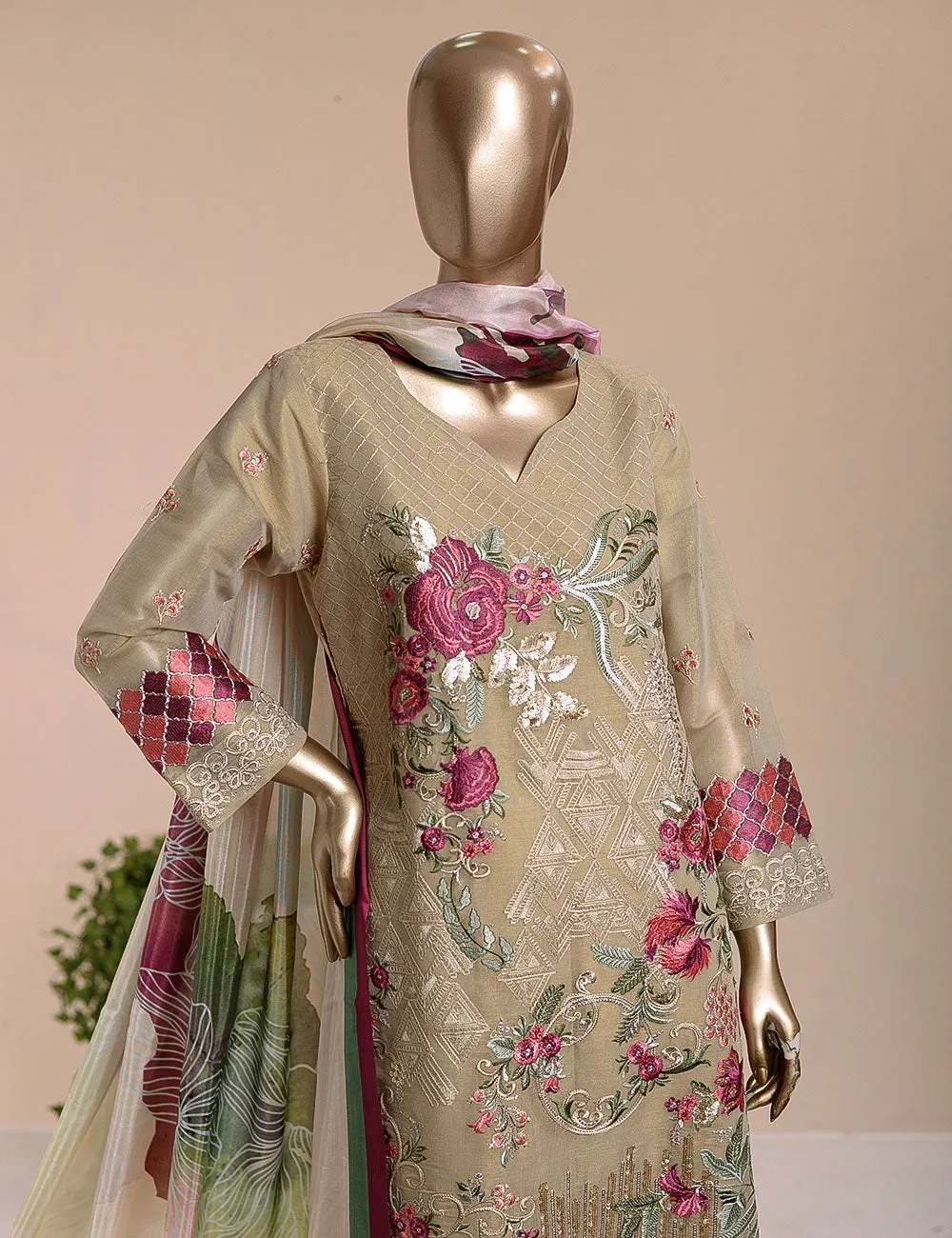 3 Pc Khaddi Lawn Unstitched Embroidered Dress (TP-19)