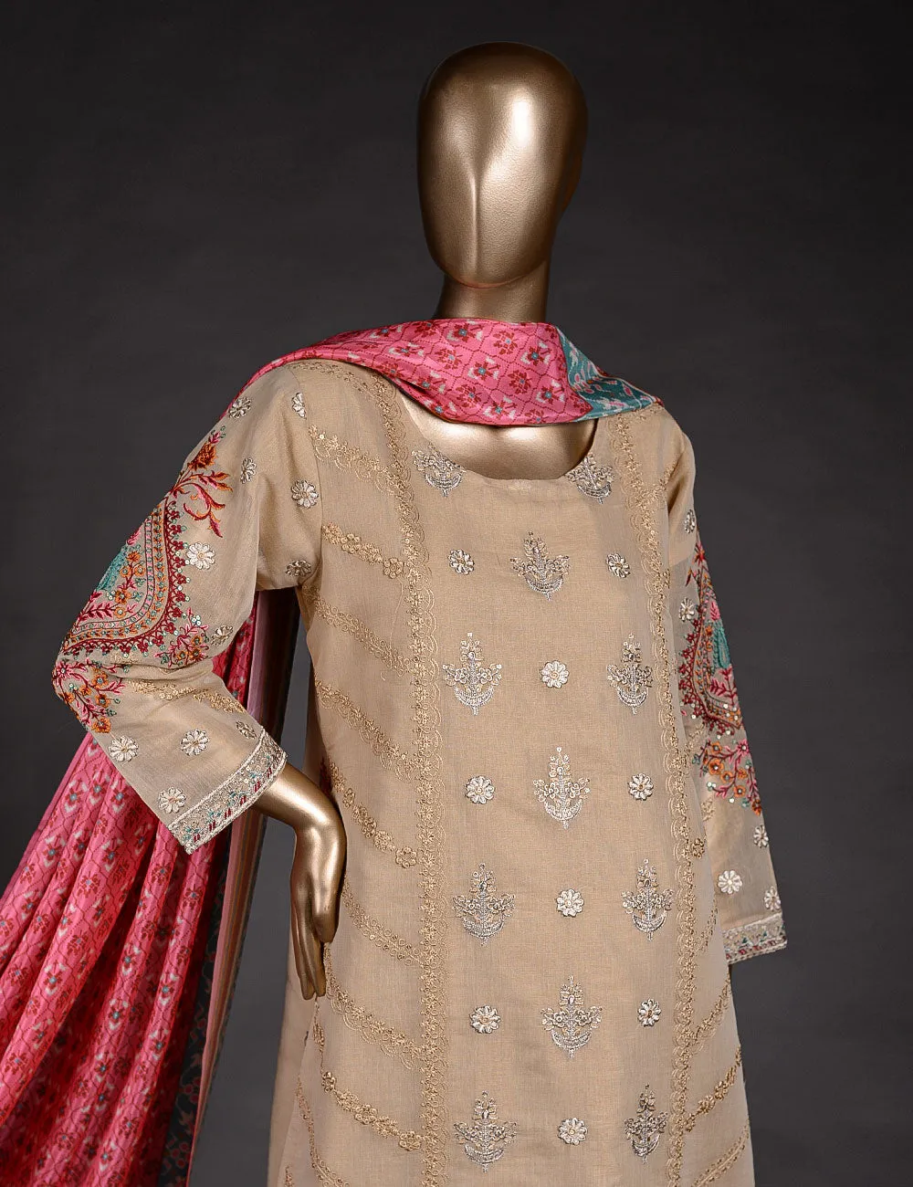 3 Pc Khaddi Lawn Unstitched Embroidered Dress (TP-20)