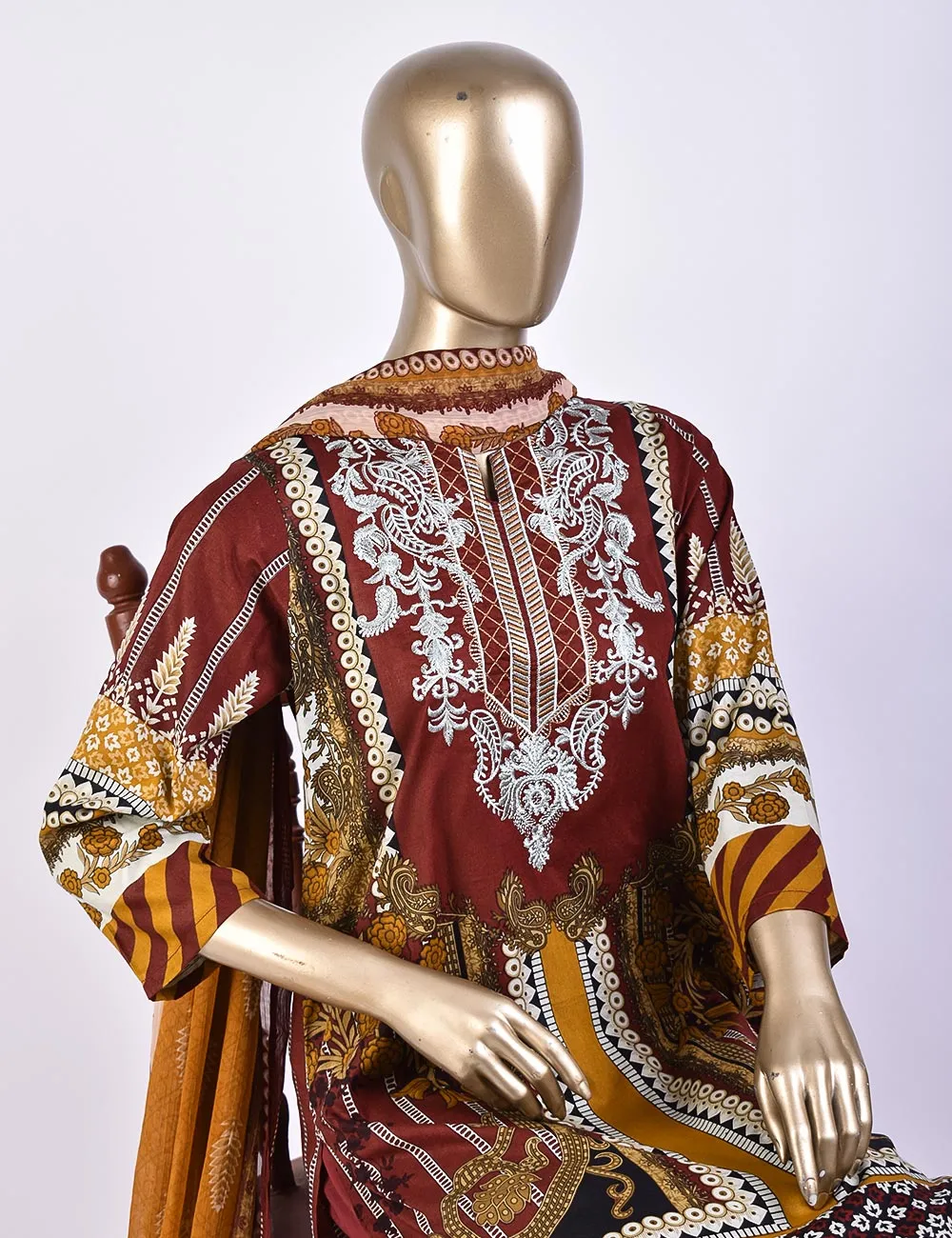 3 Pc Un-stitched Embroidered Lawn - Groovy Goodness (ATL-2B-Redish Brown)