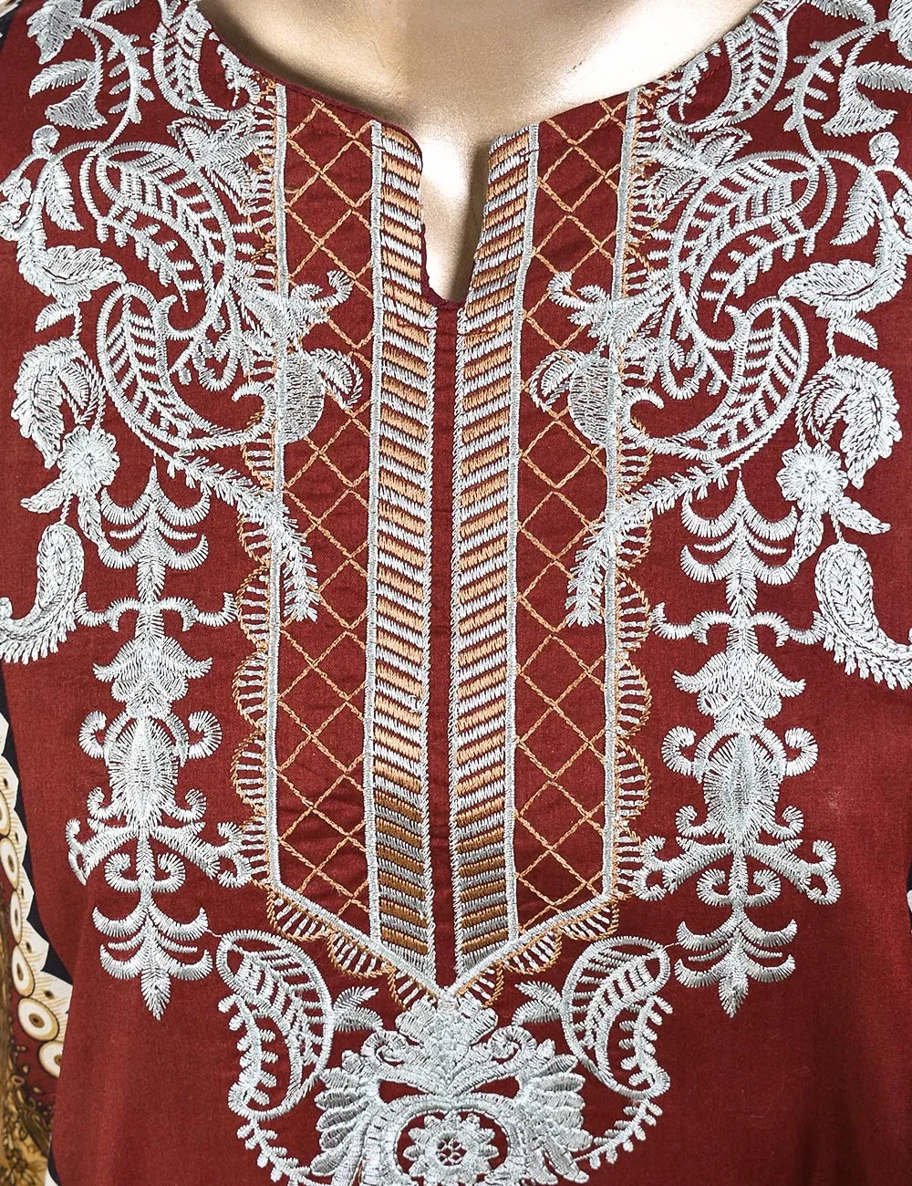 3 Pc Un-stitched Embroidered Lawn - Groovy Goodness (ATL-2B-Redish Brown)