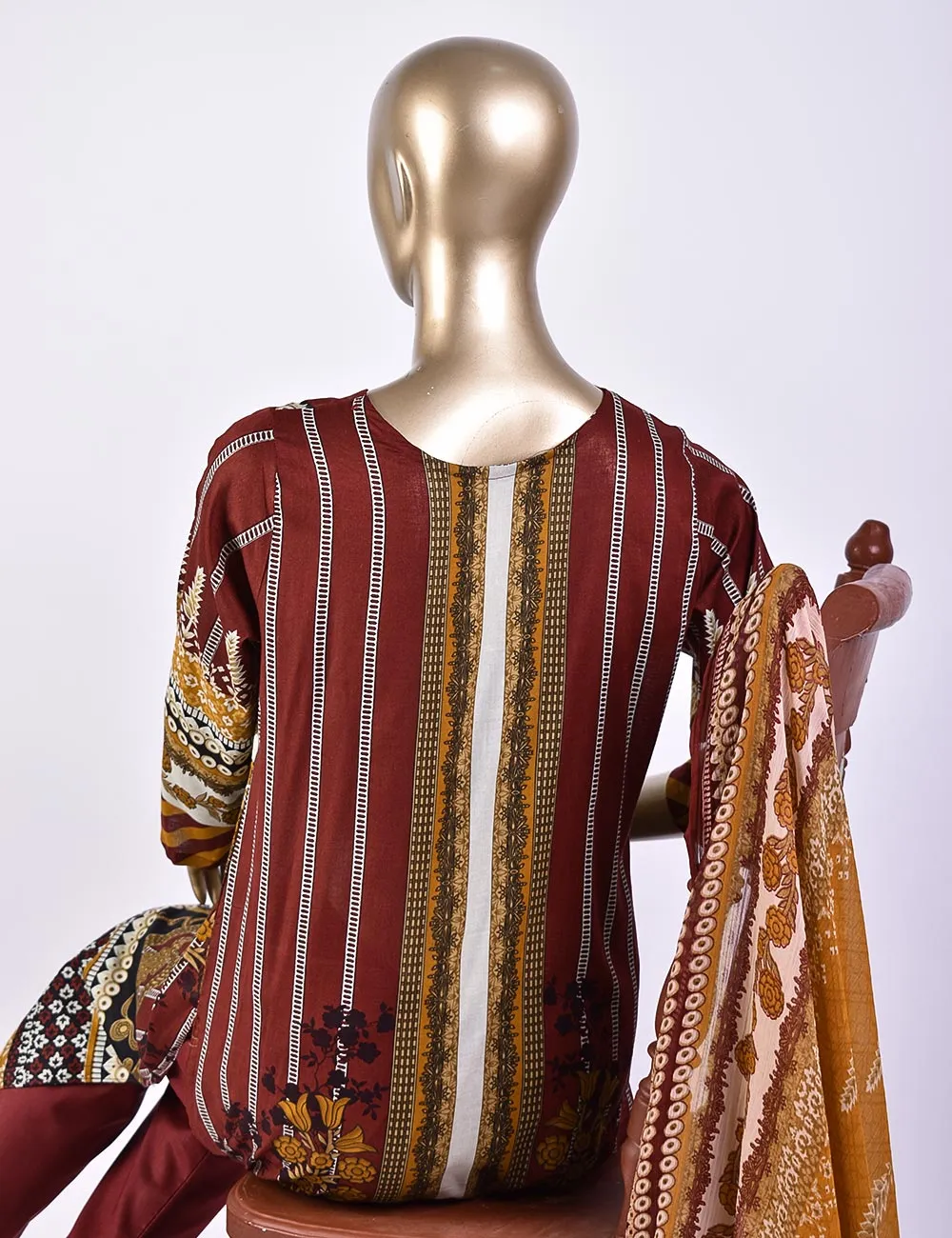 3 Pc Un-stitched Embroidered Lawn - Groovy Goodness (ATL-2B-Redish Brown)