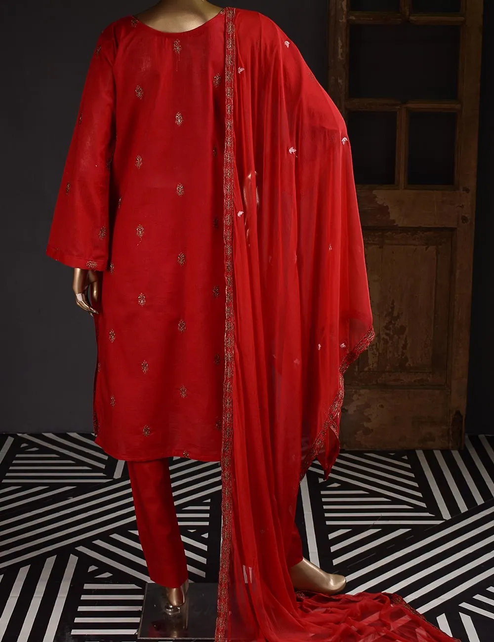 3 Pc Unstitched Embroidered Lawn Dress with Chiffon Embroidered Dupatta - Budapest (ZEB-1A)