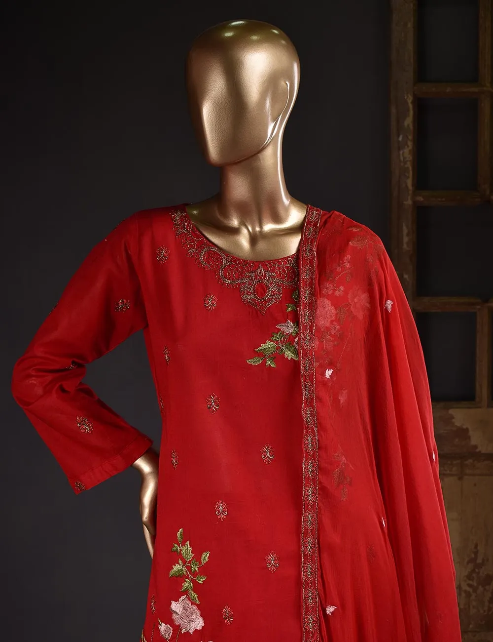 3 Pc Unstitched Embroidered Lawn Dress with Chiffon Embroidered Dupatta - Budapest (ZEB-1A)