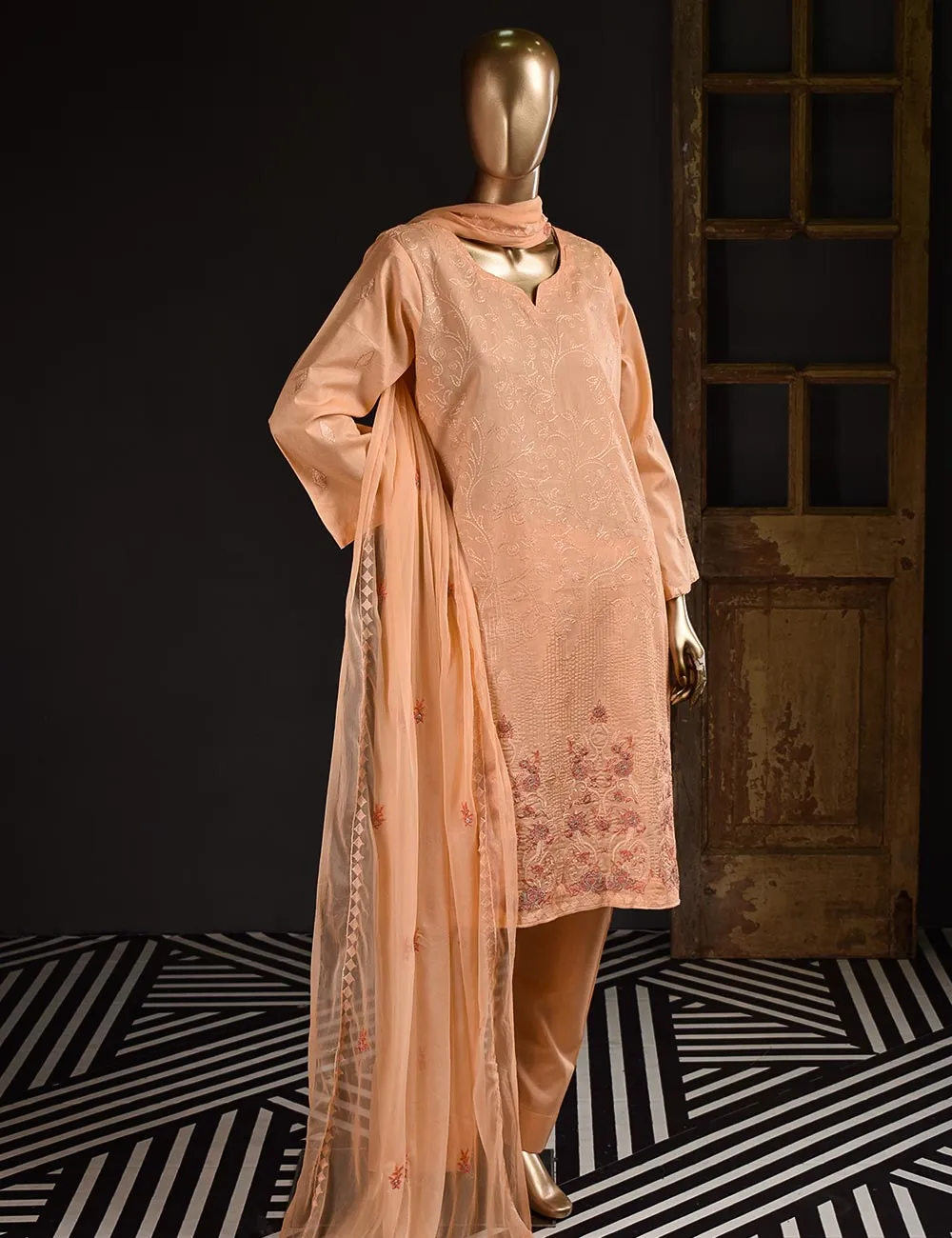 3 Pc Unstitched Embroidered Lawn Dress with Chiffon Embroidered Dupatta - Florence (ZEB-2A)