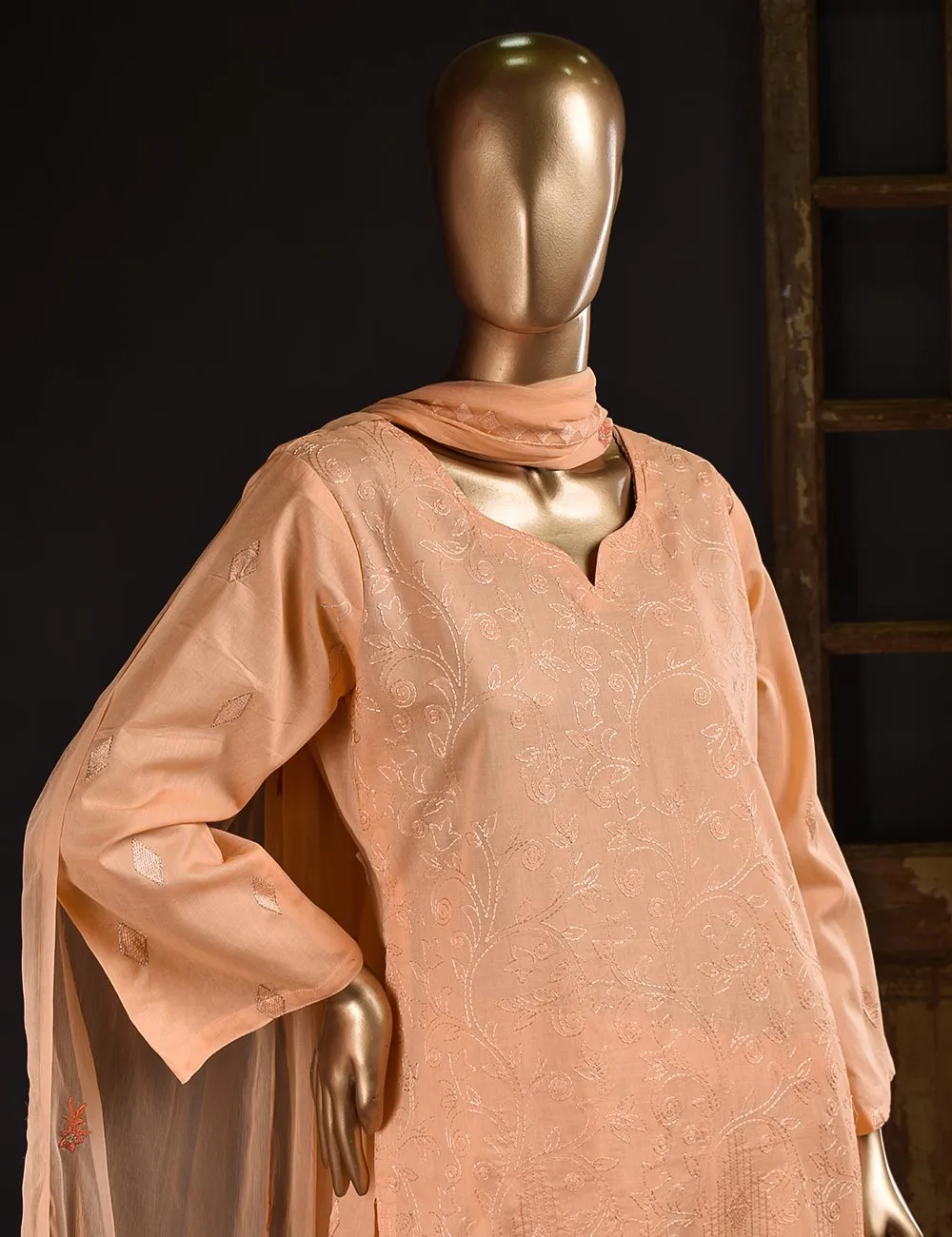 3 Pc Unstitched Embroidered Lawn Dress with Chiffon Embroidered Dupatta - Florence (ZEB-2A)
