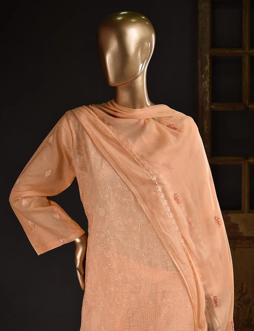 3 Pc Unstitched Embroidered Lawn Dress with Chiffon Embroidered Dupatta - Florence (ZEB-2A)