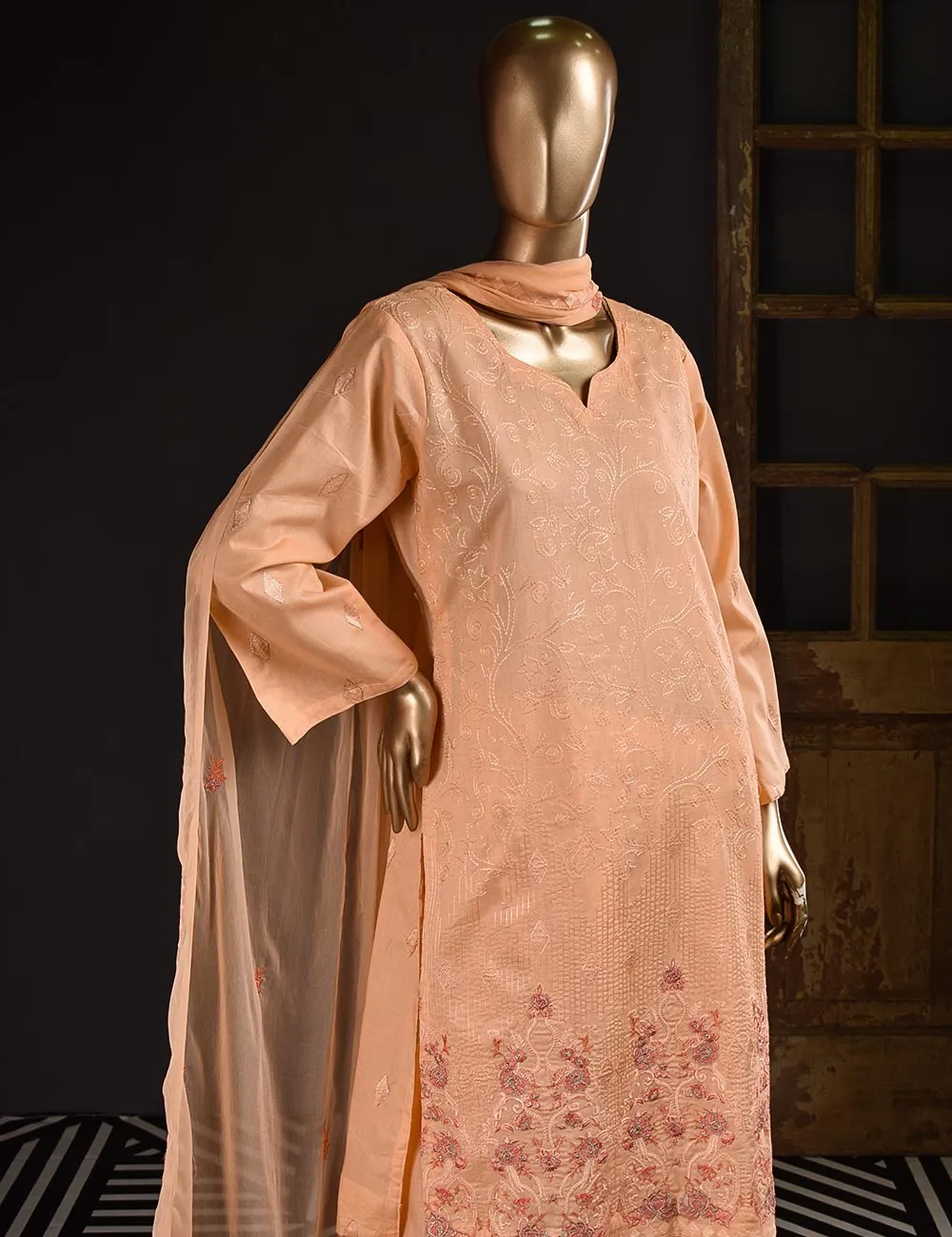 3 Pc Unstitched Embroidered Lawn Dress with Chiffon Embroidered Dupatta - Florence (ZEB-2A)