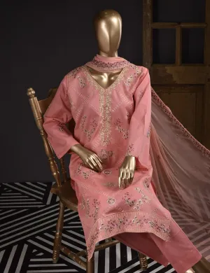 3 Pc Unstitched Embroidered Lawn Dress with Chiffon Embroidered Dupatta - Prague (ZEB-3B)