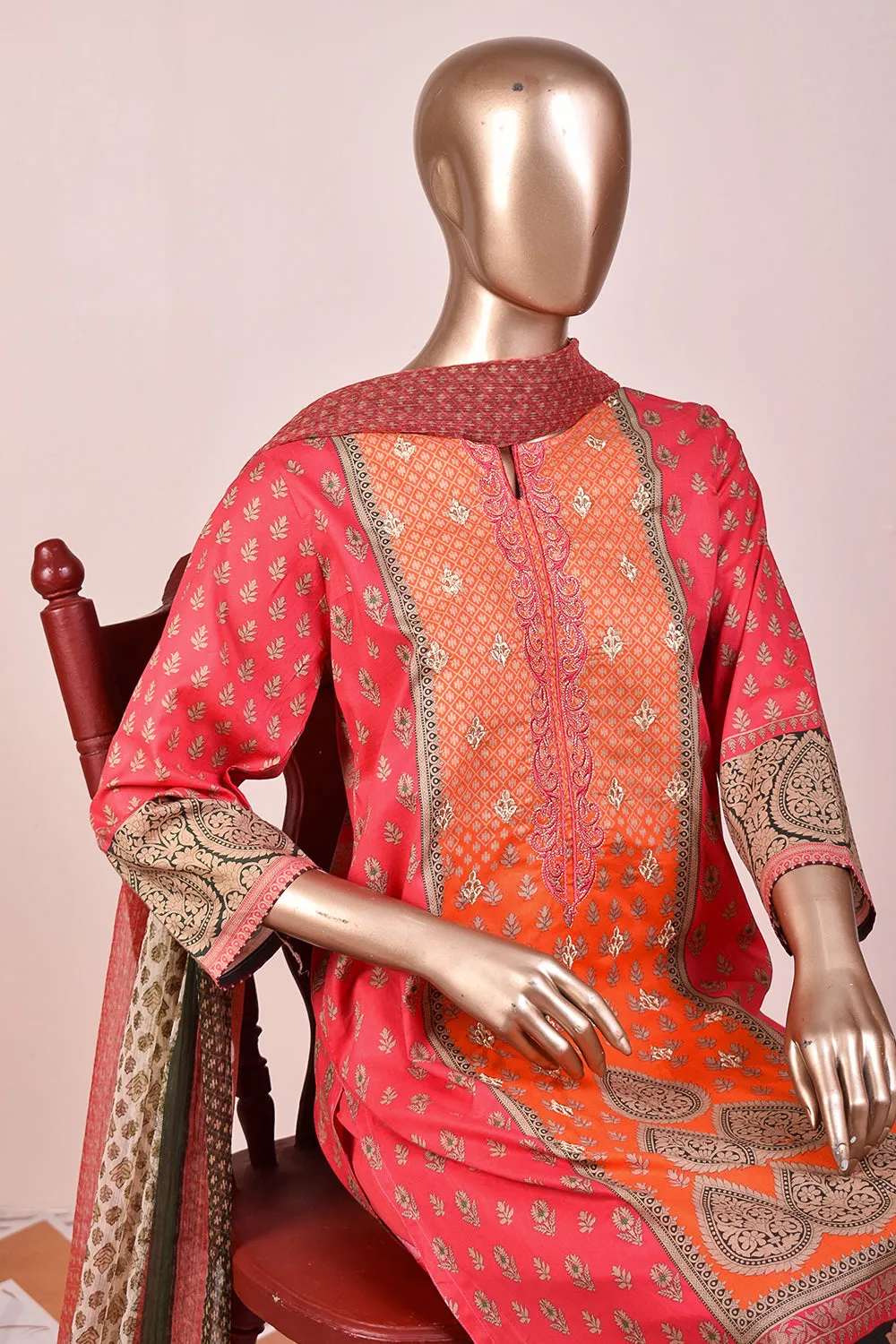 3 Pc Unstitched Embroidered Lawn Dress with Chiffon Printed Dupatta - Classical Shades (JEL-01A)