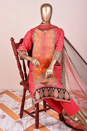 3 Pc Unstitched Embroidered Lawn Dress with Chiffon Printed Dupatta - Classical Shades (JEL-01A)