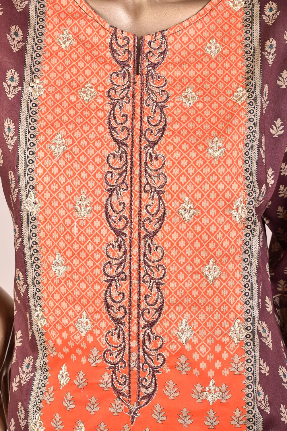 3 Pc Unstitched Embroidered Lawn Dress with Chiffon Printed Dupatta - Groovy Delight (JEL-01B)