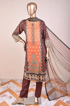 3 Pc Unstitched Embroidered Lawn Dress with Chiffon Printed Dupatta - Groovy Delight (JEL-01B)