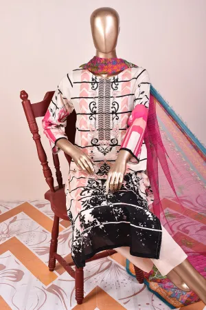 3 Pc Unstitched Embroidered Lawn Dress with Chiffon Printed Dupatta - Royalia (JEL-04)