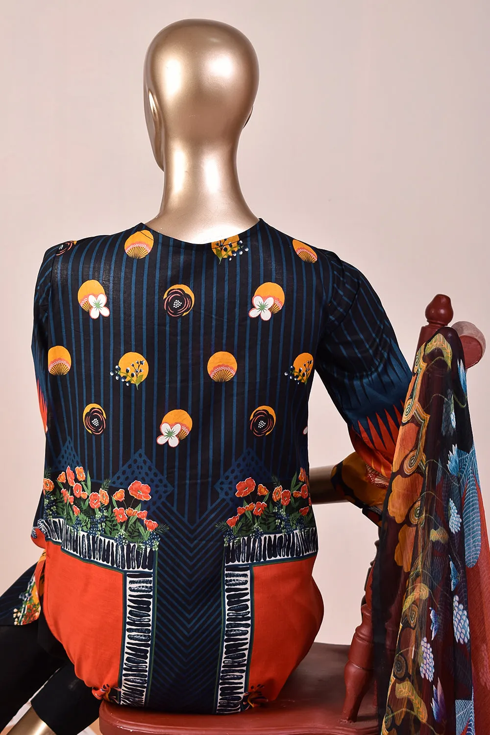 3 Pc Unstitched Embroidered Lawn Dress with Chiffon Printed Dupatta - Spiff (JEL-10)