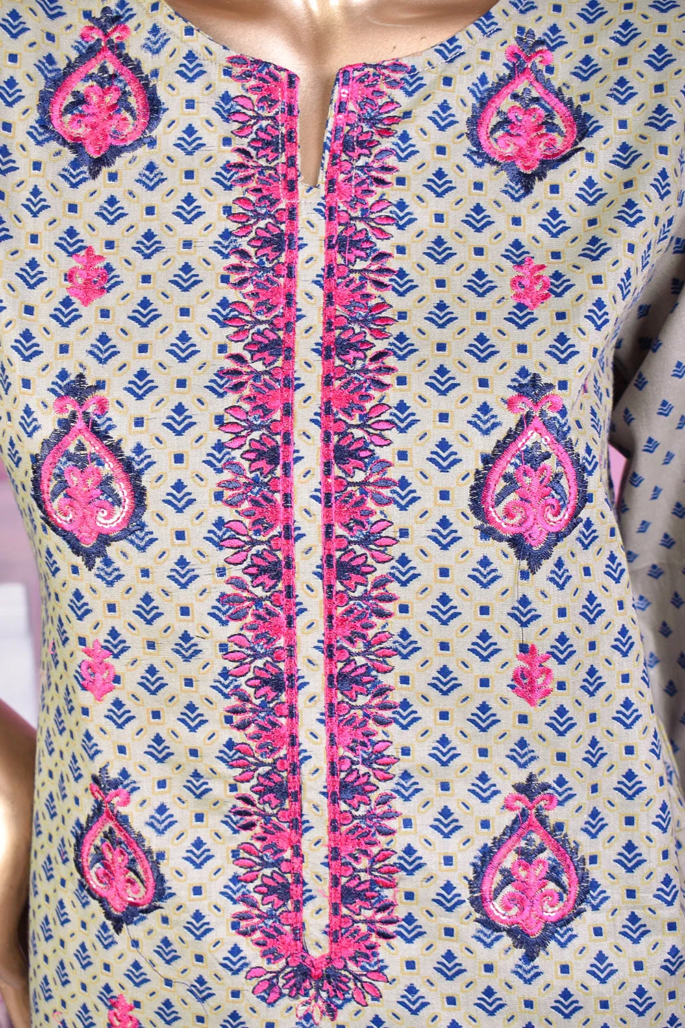 3 Pc Unstitched Embroidered Lawn Dress with Lawn Printed Dupatta & Embroidered Cotton Trouser - Bright Sunshine (ZLE-1A)
