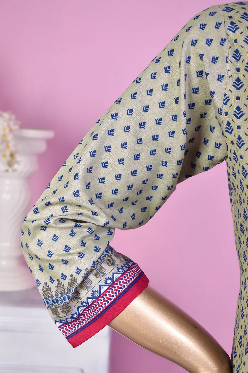 3 Pc Unstitched Embroidered Lawn Dress with Lawn Printed Dupatta & Embroidered Cotton Trouser - Bright Sunshine (ZLE-1A)