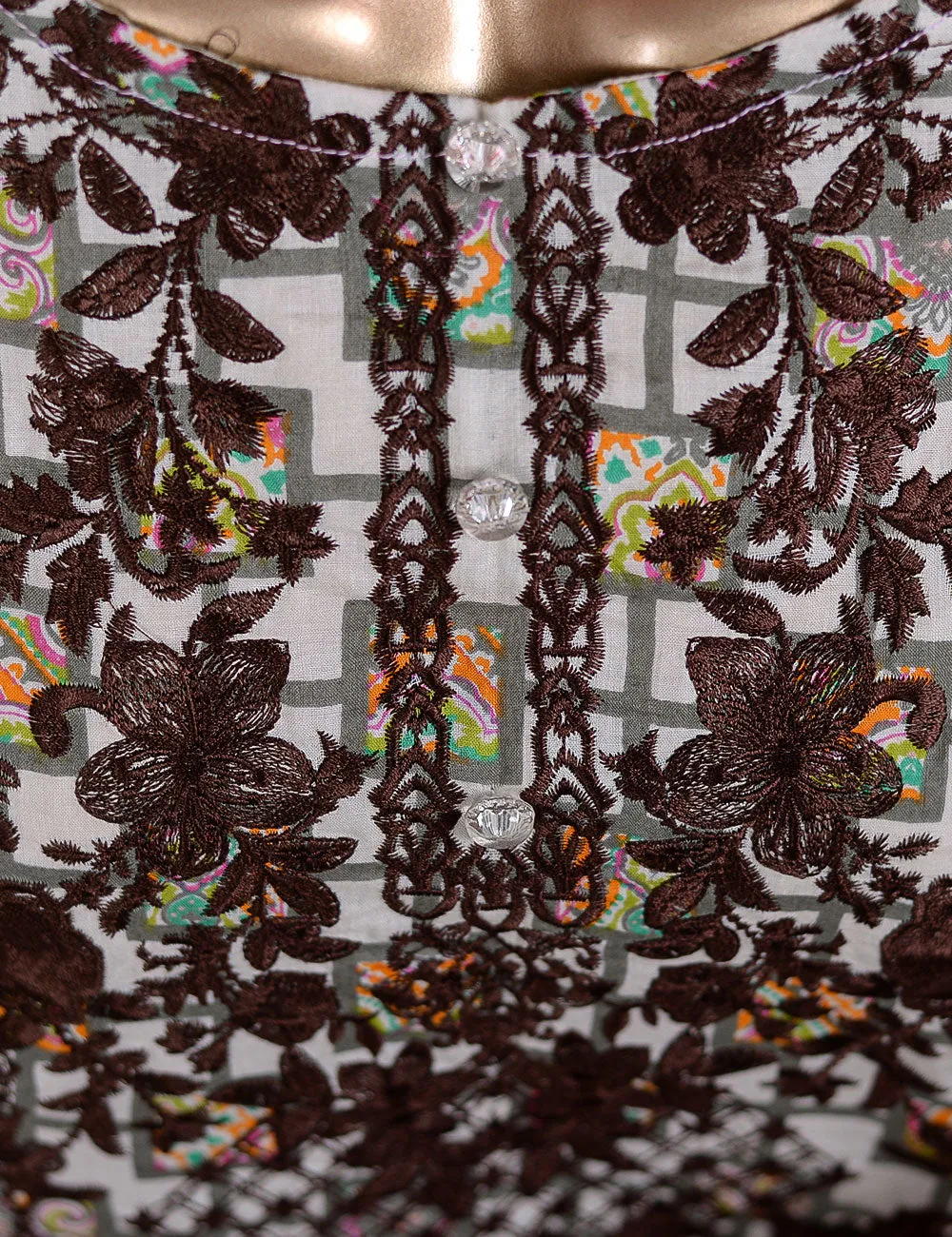3 Pc Unstitched Lawn Embroidered Dress with Chiffon Dupatta - Anais  - (FE-02)