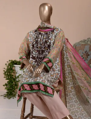 3 Pc Unstitched Lawn Embroidered Dress with Chiffon Dupatta - Anais  - (FE-02)