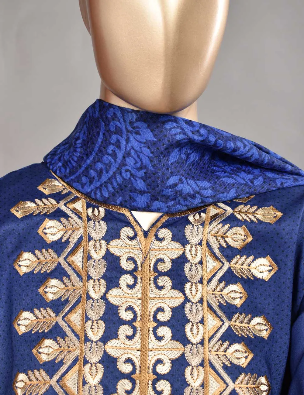 3 Pc Unstitched Linen Printed & Embroidered Dress with Printed Wool Shawl Dupatta - Oceanfront (KL-06A)