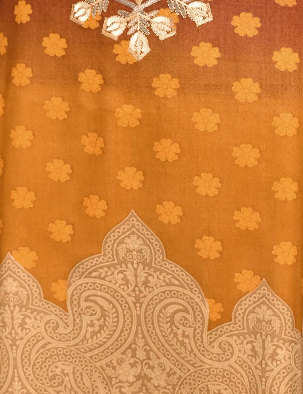 3 Pc Unstitched Linen Printed & Embroidered Dress with Printed Wool Shawl Dupatta - Oceanfront (KL-06B)