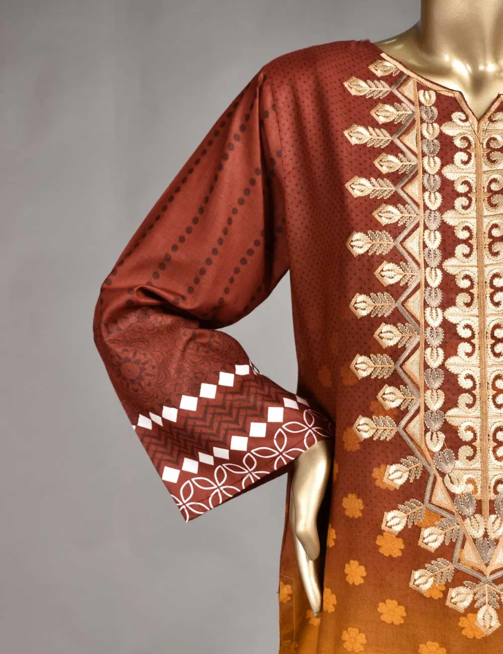3 Pc Unstitched Linen Printed & Embroidered Dress with Printed Wool Shawl Dupatta - Oceanfront (KL-06B)