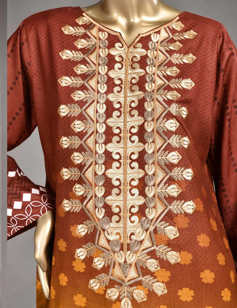 3 Pc Unstitched Linen Printed & Embroidered Dress with Printed Wool Shawl Dupatta - Oceanfront (KL-06B)