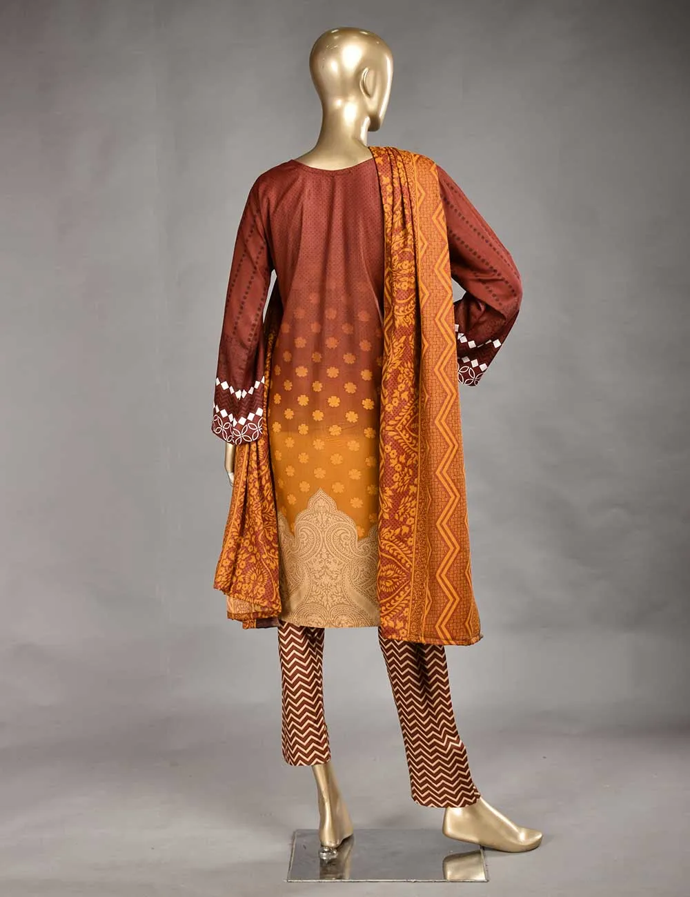 3 Pc Unstitched Linen Printed & Embroidered Dress with Printed Wool Shawl Dupatta - Oceanfront (KL-06B)