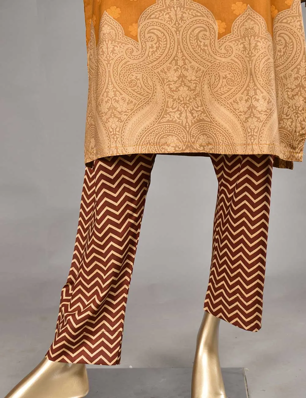 3 Pc Unstitched Linen Printed & Embroidered Dress with Printed Wool Shawl Dupatta - Oceanfront (KL-06B)