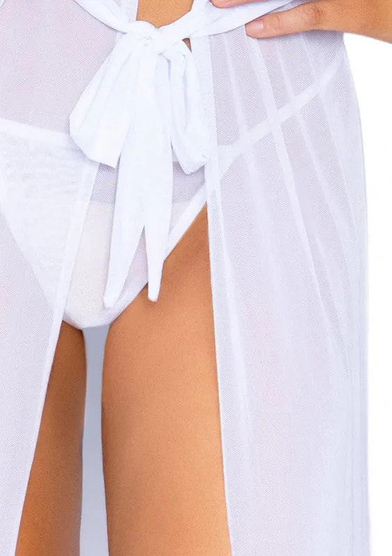 3pc Fur Trimmed Robe Set - White - One Size